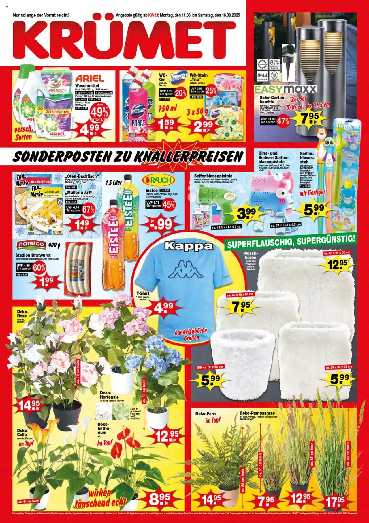 KRÜMET Prospekt (vom 11.08.2025 - 16.08.2025) - Bratwurst, Pfirsich, Ariel, Waschmittel, Hortensie