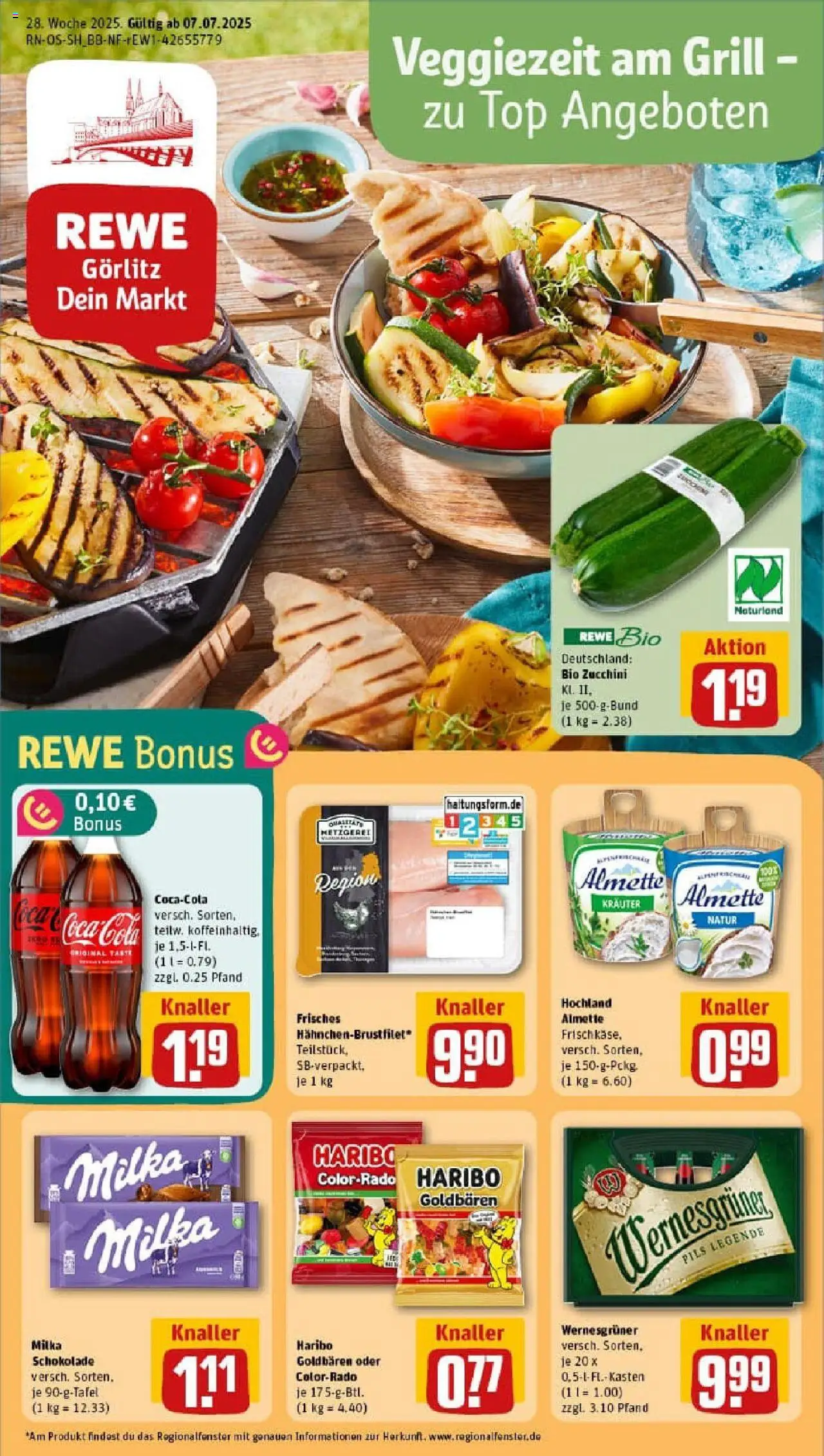 REWE Prospekt ab 06.07.2025 nächste Woche - Prospekt Görlitz / Rauschwalde - Schokolade, Coca cola, Grill, Top, Milka schokolade, Milka, Wernesgruner, Almette