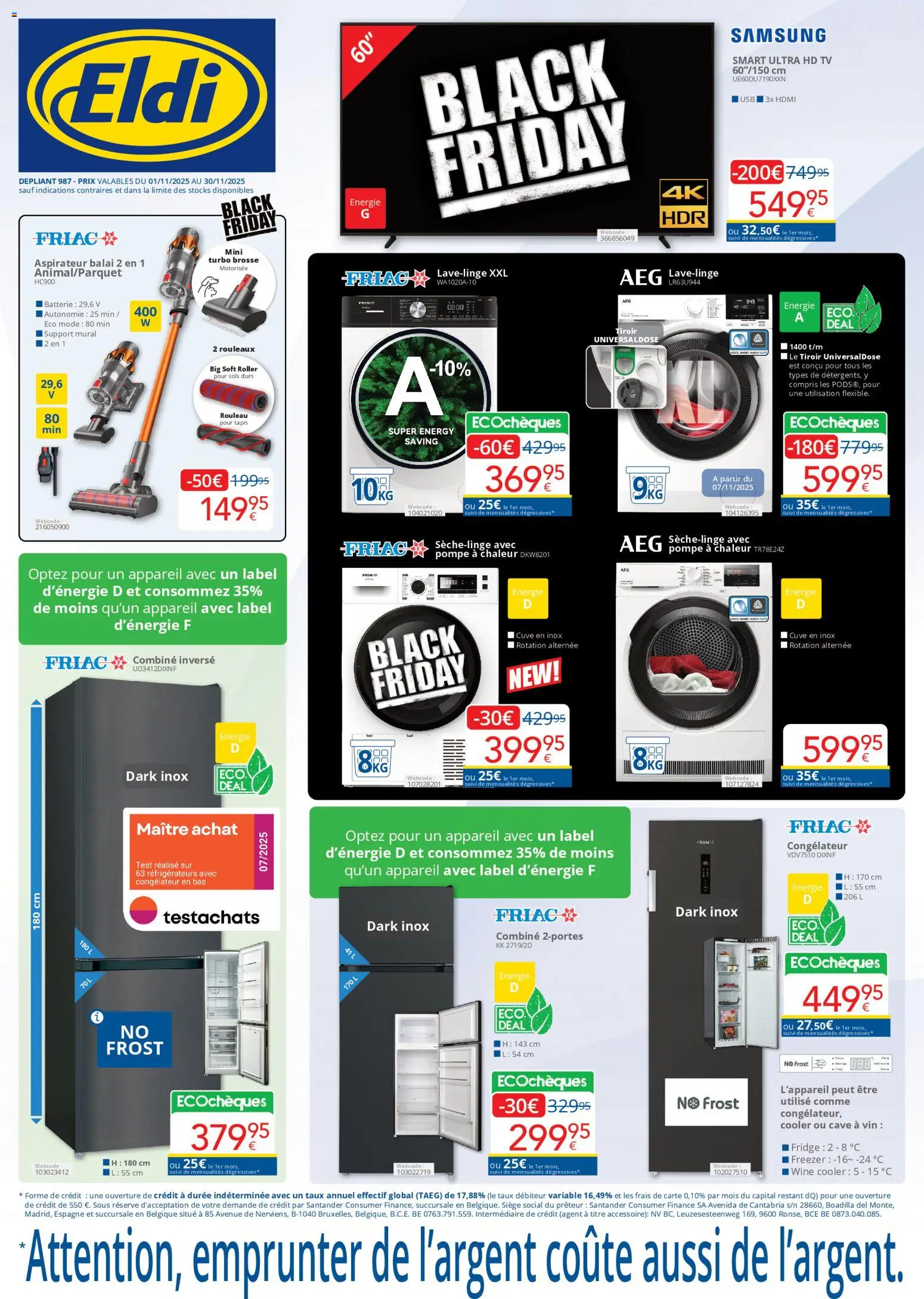 Voorbeeld van Black Friday van winkel Eldi geldig vanaf 01/11/2025 - Tv, La, Usb