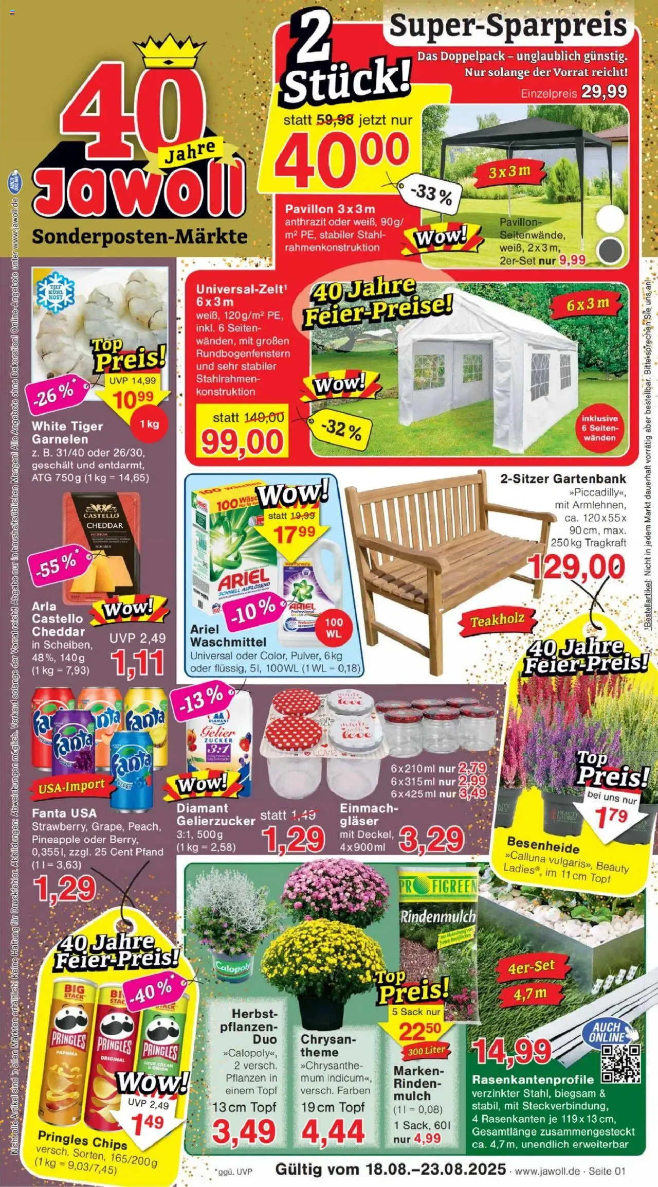 Jawoll Prospekt (vom 18.08.2025 - 23.08.2025) - Chips, Garnelen, Rindenmulch, Pringles, Ariel, Fanta, Waschmittel, Gelierzucker