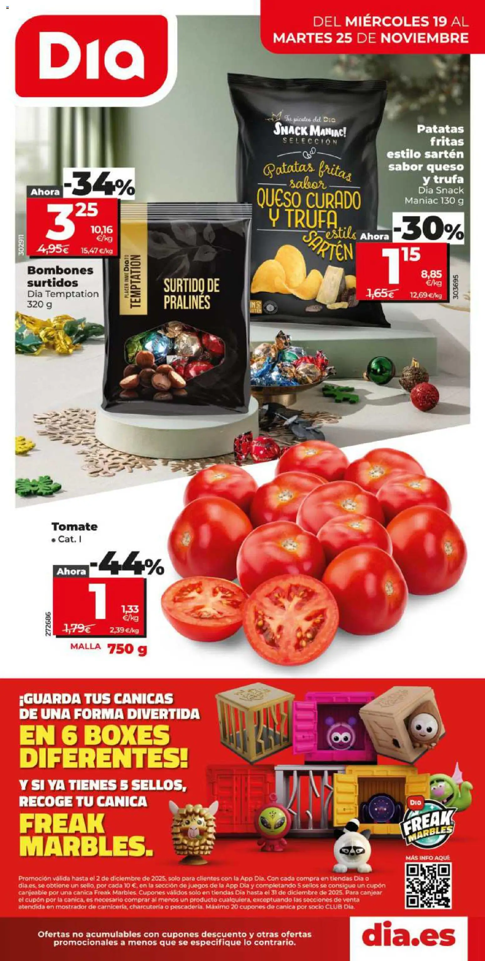 Vista previa del folleto de la tienda Dia válido desde el 19/11/2025 - Queso, Tomate, Patatas, Patatas fritas, Queso curado