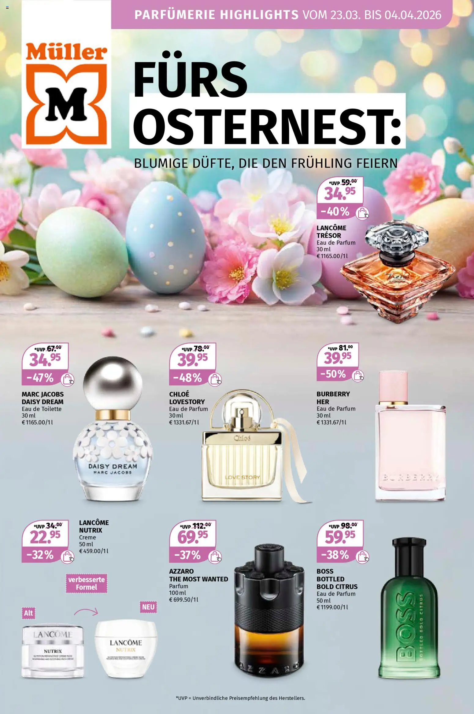 Vorschau der Angebote: Müller Müller Parfümerie Angebote gültig ab 23.03.2026 - Toilette, Parfüm, Eau de Toilette, Creme