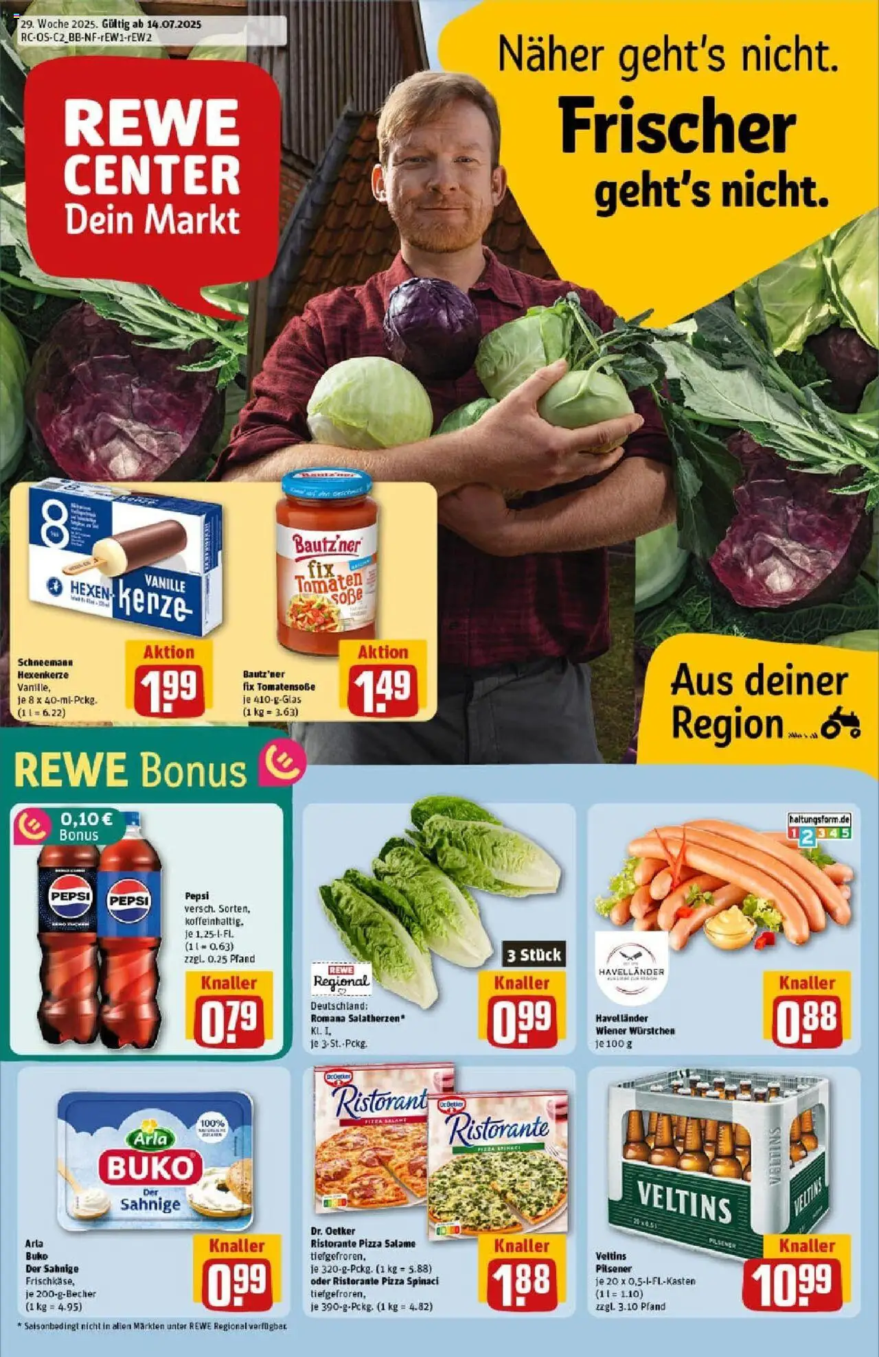 REWE Prospekt ab 13.07.2025 nächste Woche - Prospekt Wernigerode - Pizza, Veltins, Tomaten, Vanille, Pepsi, Soße, Arla buko, Wiener wurstchen