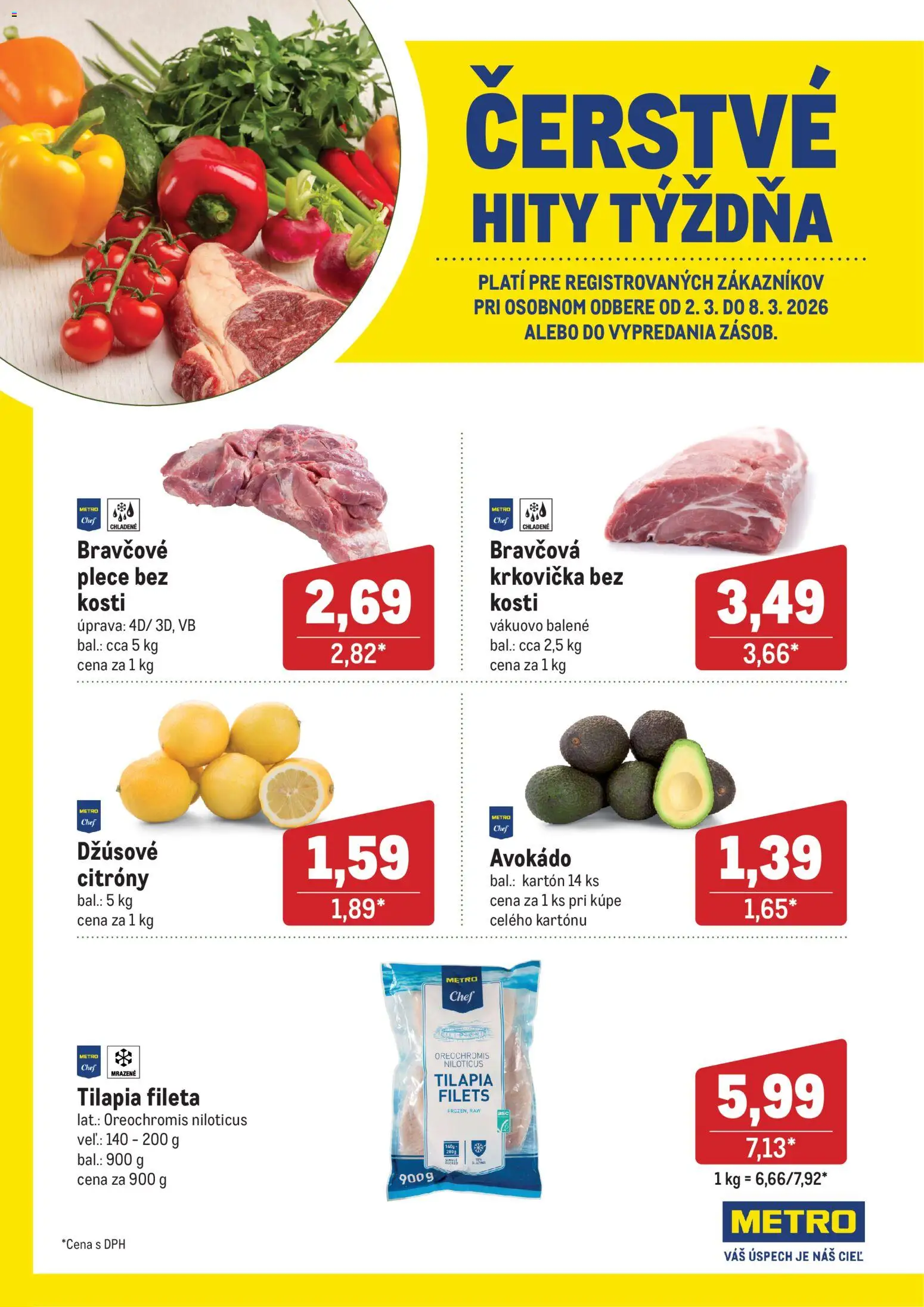 Náhľad Metro letáku platného od 02.03.2026 - Avokádo, Krkovička, Tilápia, Citróny