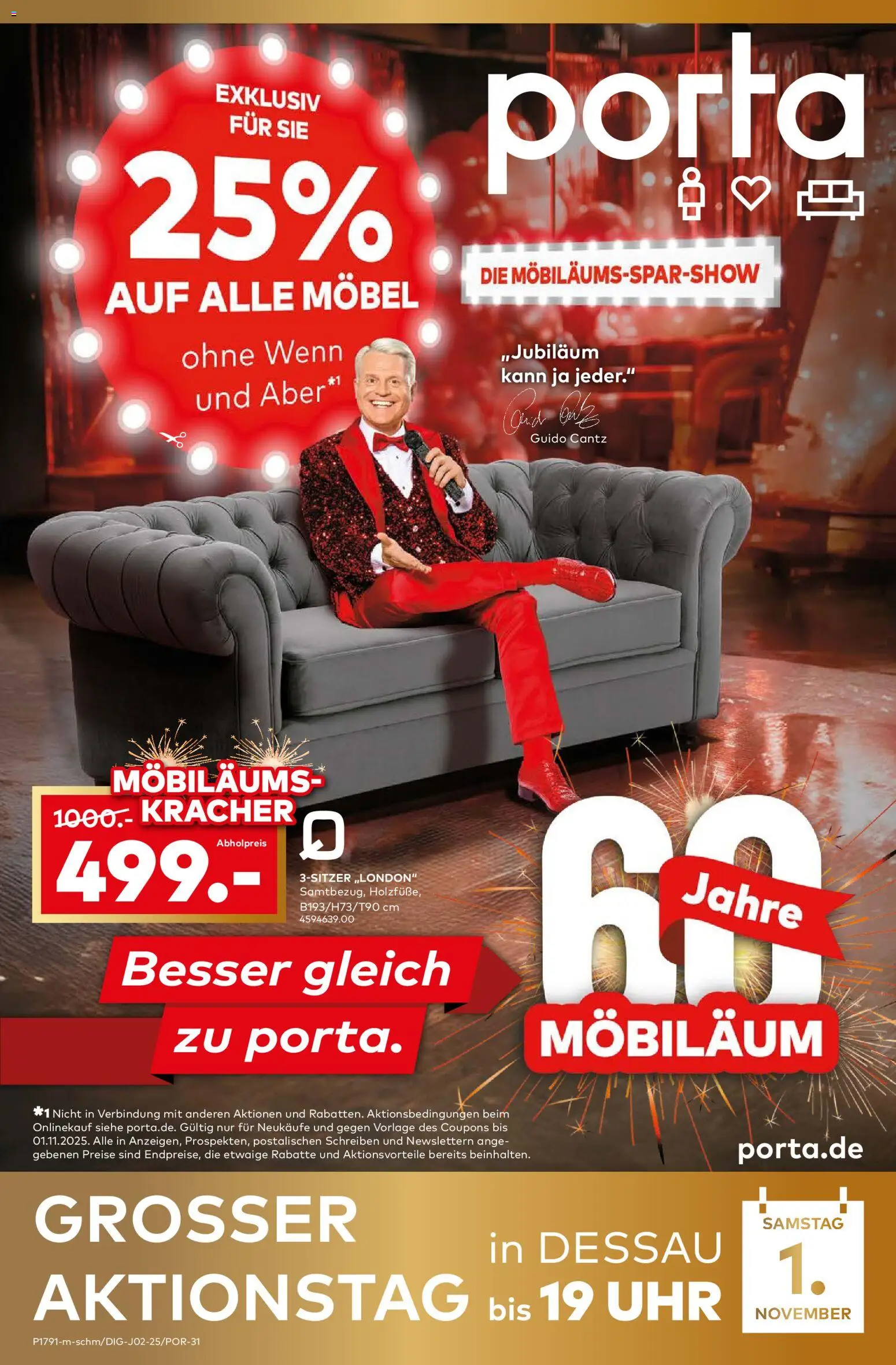 Porta! Möbiläums-Spar-Show mit Guido Cantz und 25% auf ALLE Möbel - Dessau (vom 27.10.2025 - 02.11.2025)