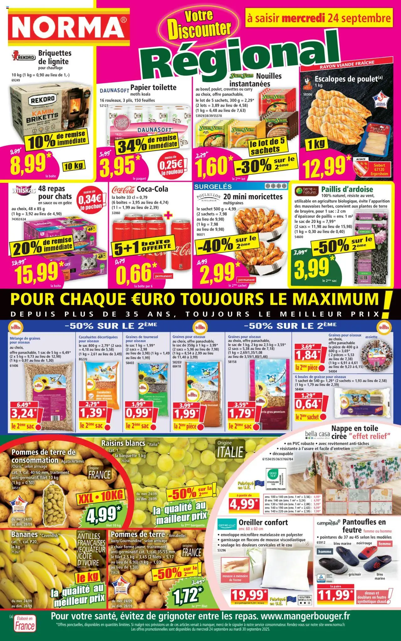Prévisualisation de Catalogue du magasin Norma formulaire valide 24/09/2025 - Sac, Poulet, Bananes, Coca cola, Mousse, Pommes, Rouleau, Gelée