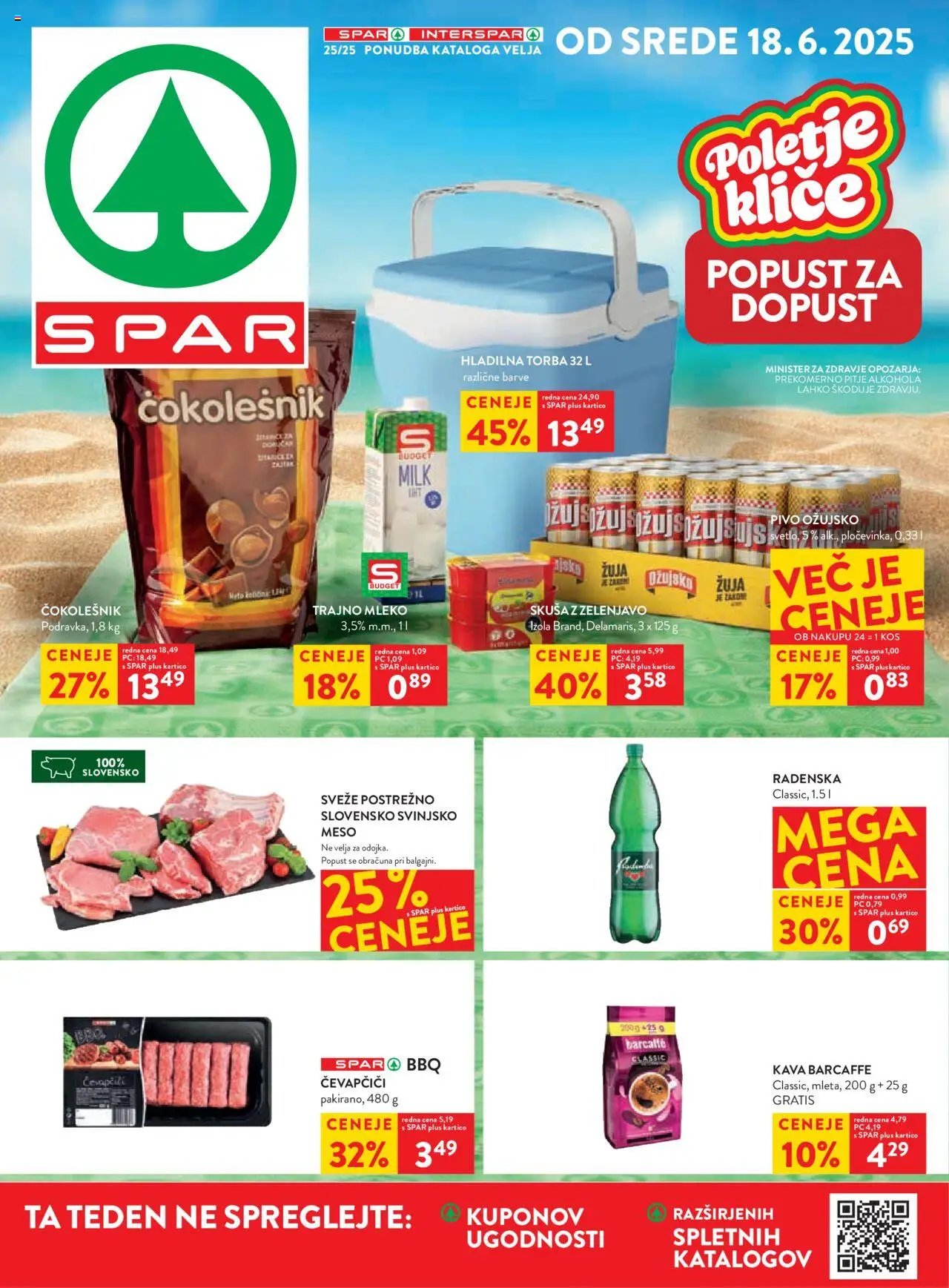Spar Katalog 25/25 od 18.06.2025 > Aktualna ponudba - stran 1 - Mleko, Pivo, Torba, Kos, Čevapčiči, Čokolešnik, Hladilna torba, Trajno mleko