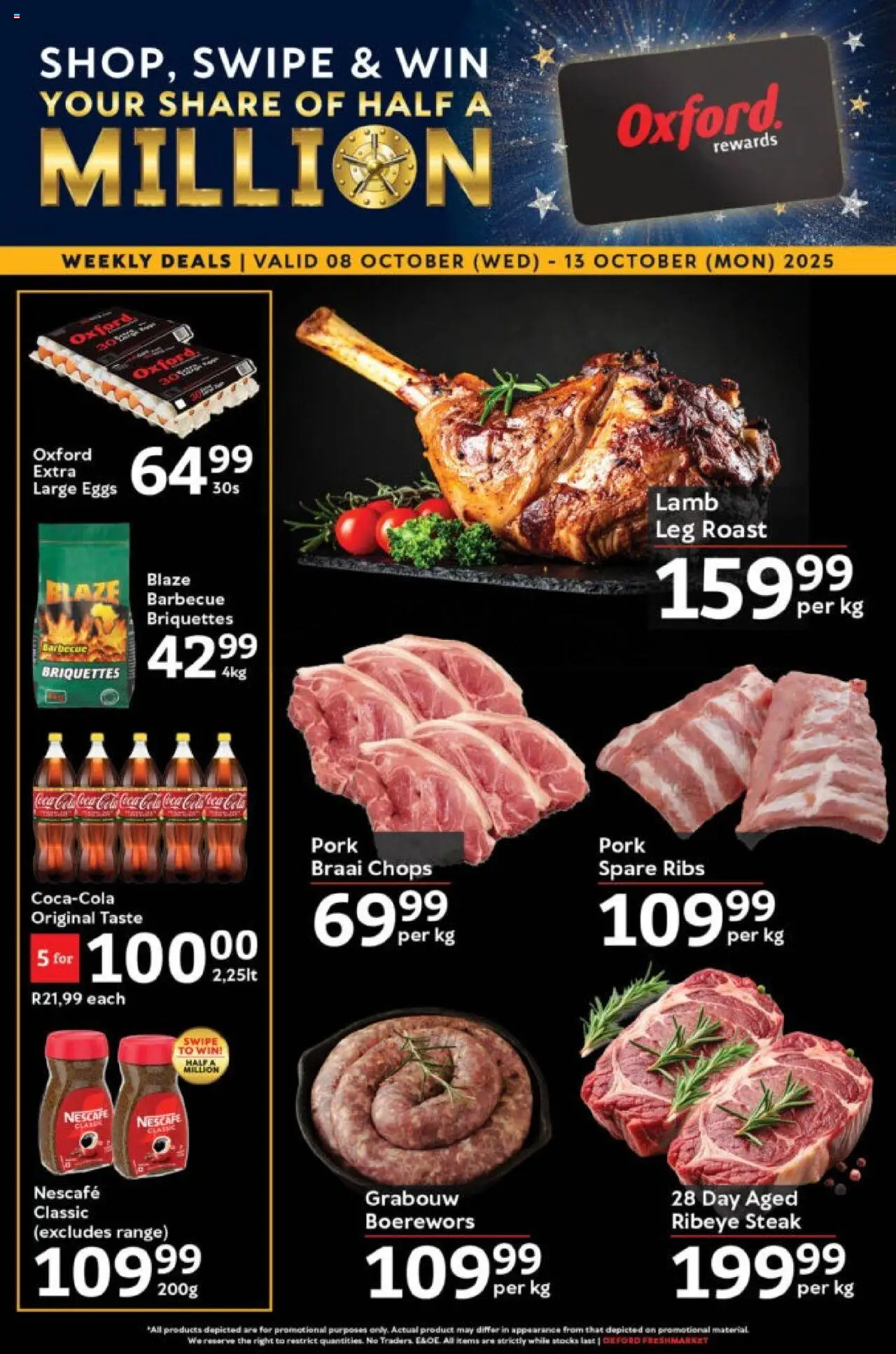 Oxford Freshmarket Specials from 08/10 - 13/10/2025 > Promotions - Eggs, Steak, Boerewors, Ribs, Pork