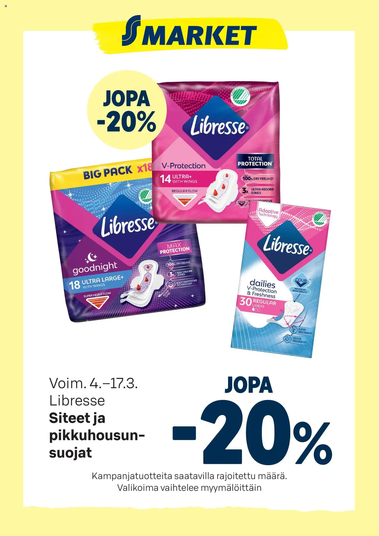 Kaupan S-market S-market tarjoukset Libresse esikatselu, voimassa 04/03/2026