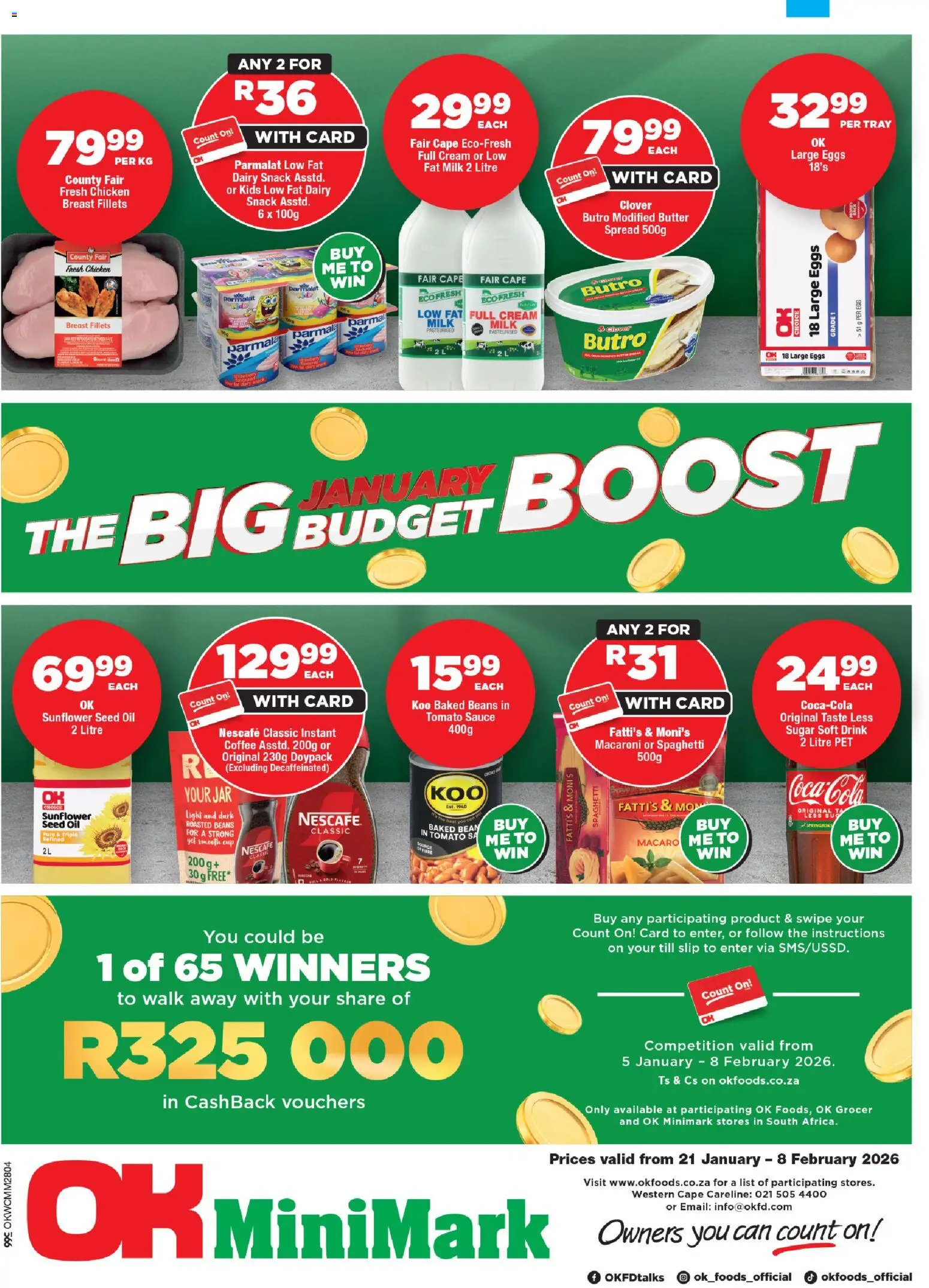 Preview of OK Foods flyer valid from 21/01/2026 - Coffee, Milk, Oil, Cream, Spaghetti, Beans, Tomato sauce, Sauce