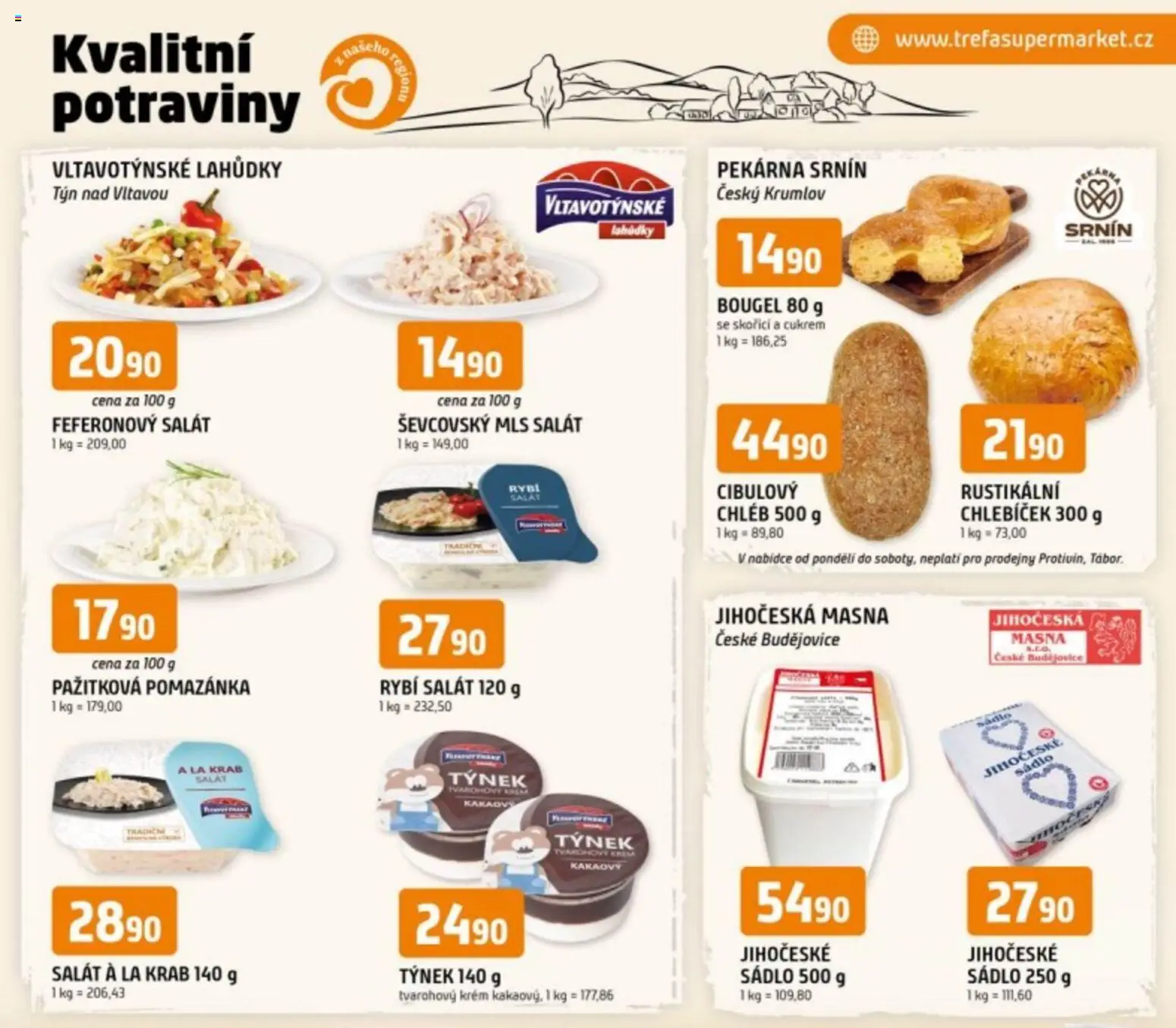 Náhled nabídky: Trefa Leták - Kvalitní potraviny z našeho regionu platný od 14.01.2026 - Potraviny, Pekárna, Salát, Chléb, Pomazánka, Krém, Tvarohový krém, Rybí salát
