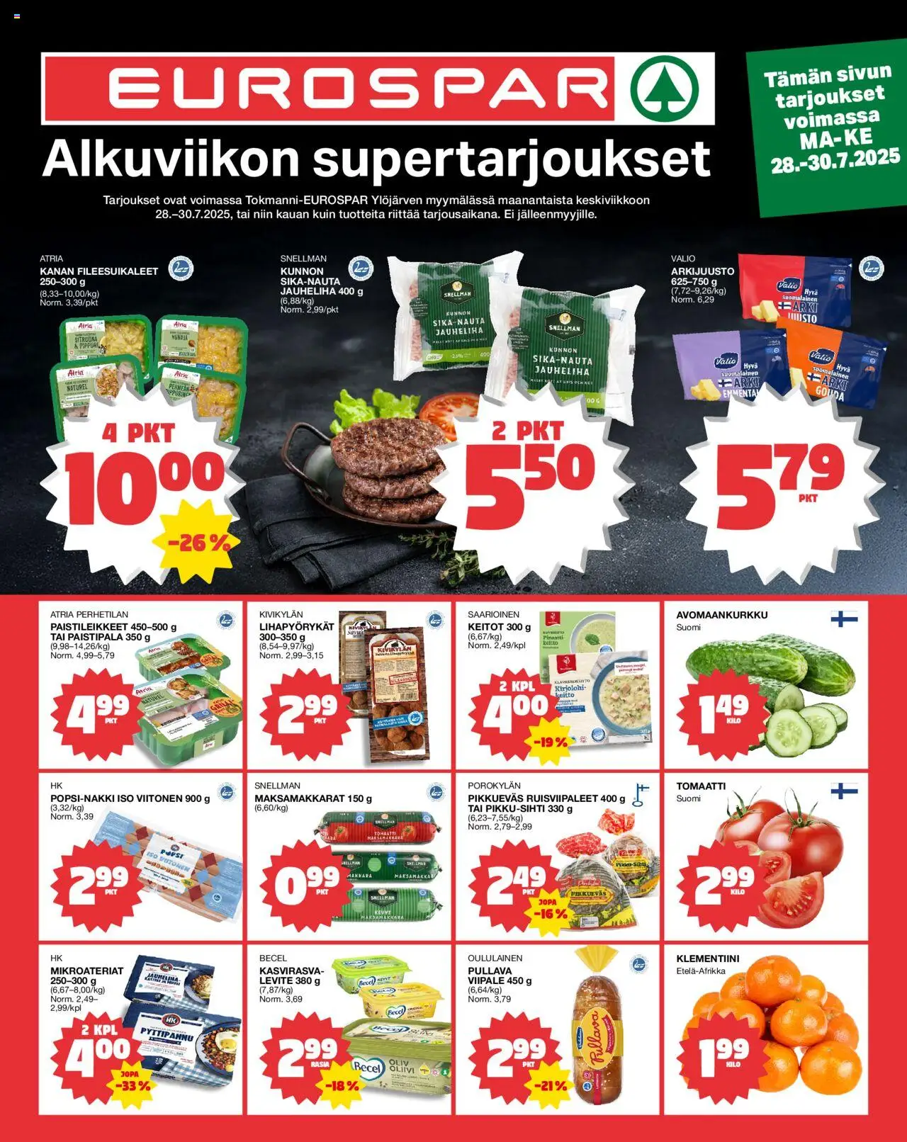 Tokmanni-kaupan EUROSPAR Ylöjärvi Ruokasanomat voimassa 28/07/2025 - Sivulla 1