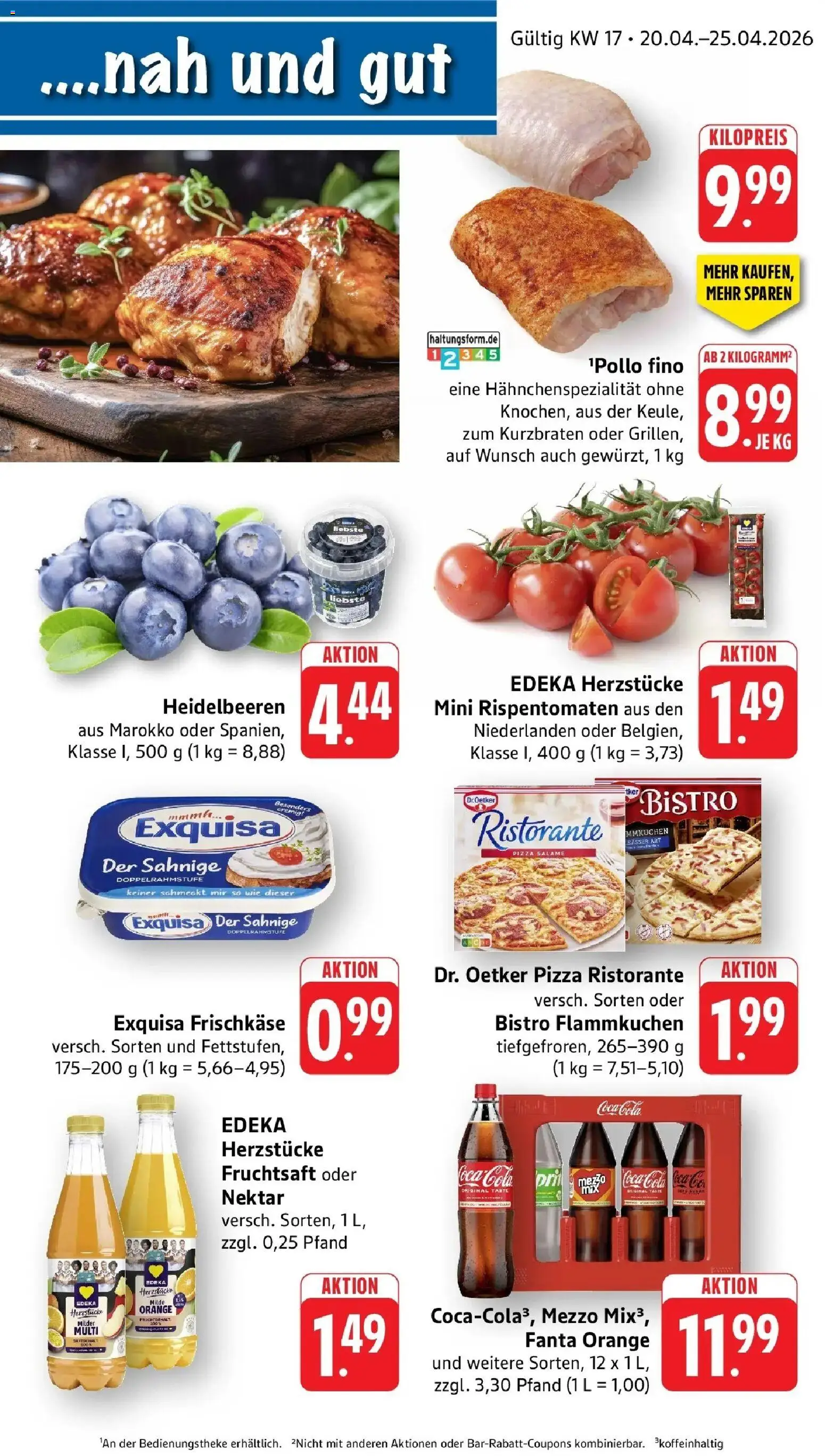 Vorschau von dem Prospekt des Geschäftes Edeka, gültig ab dem 20.04.2026 - Coca cola, Cola, Heidelbeeren, Ristorante, Fanta, Pril, Fruchtsaft, Frischkase