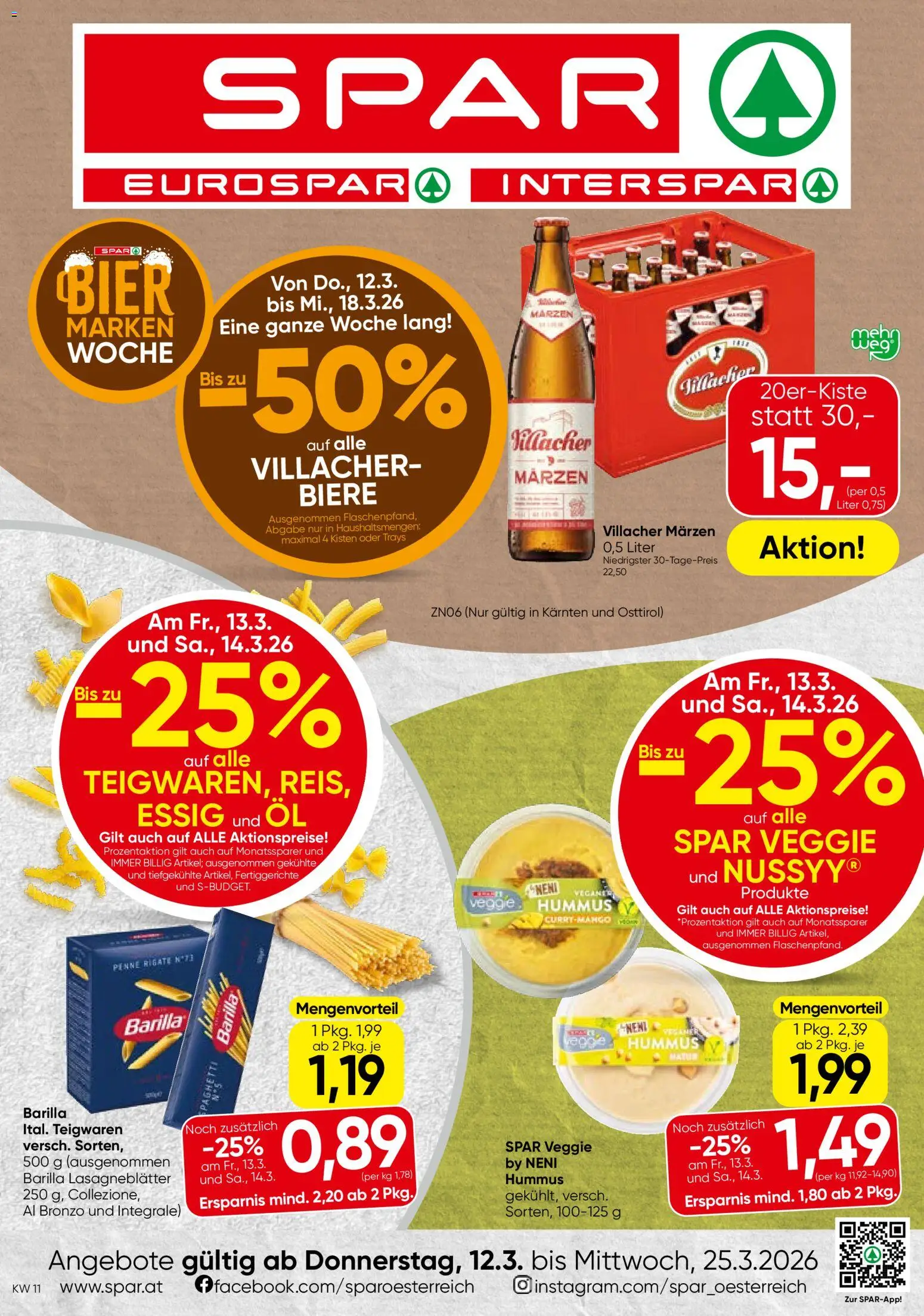 Vorschau der Angebote: Spar Spar Flugblatt - Kärnten gültig ab 12.03.2026 - Bier, Öl, Barilla, Fertiggerichte