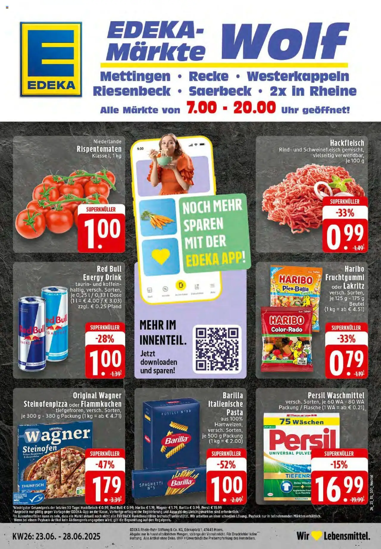 EDEKA Prospekt ab 22.06.2025 - Prospekt Saerbeck Online - Uhr, Red bull, Pasta, Spaghetti, Thunfisch, Hackfleisch, Barilla, Schweinefleisch