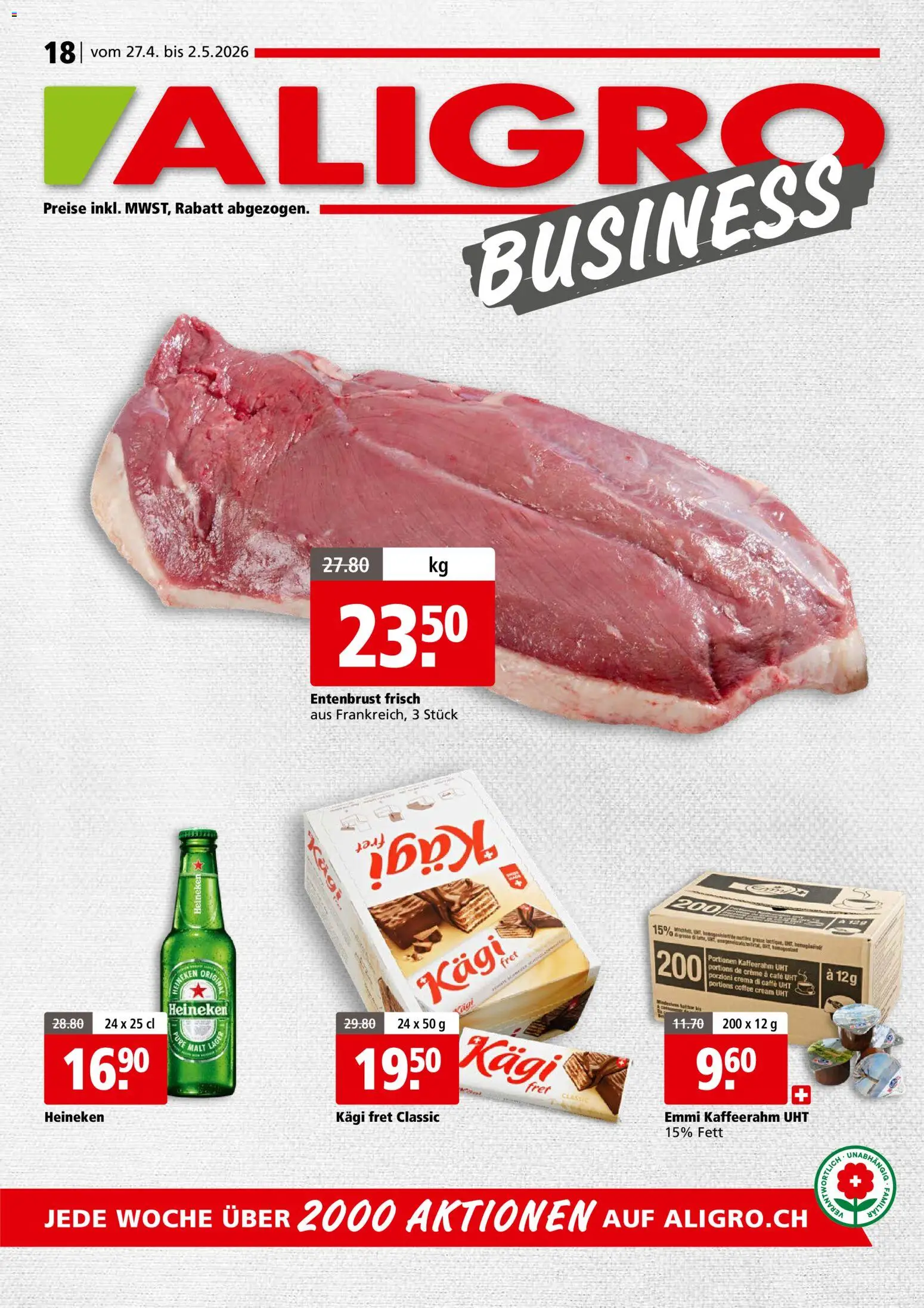 Vorschau des Merkblatts Aligro aktionen Business Chavannes, Matran, Genf, Sitten vom Shop Aligro gültig von 27.05.2026 bis 02.05.2027