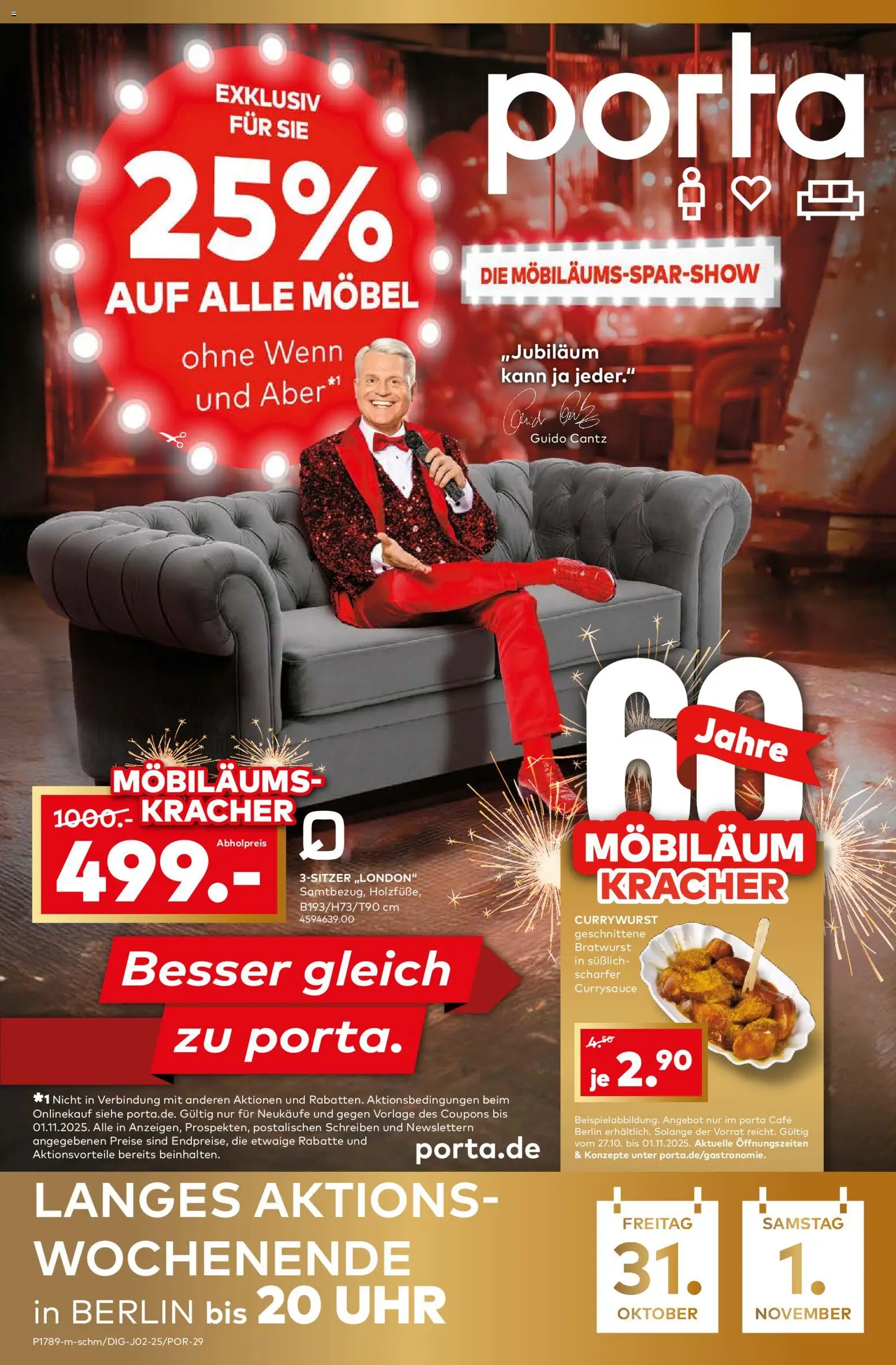Porta! Möbiläums-Spar-Show mit Guido Cantz und 25% auf ALLE Möbel - Berlin (vom 27.10.2025 - 02.11.2025)