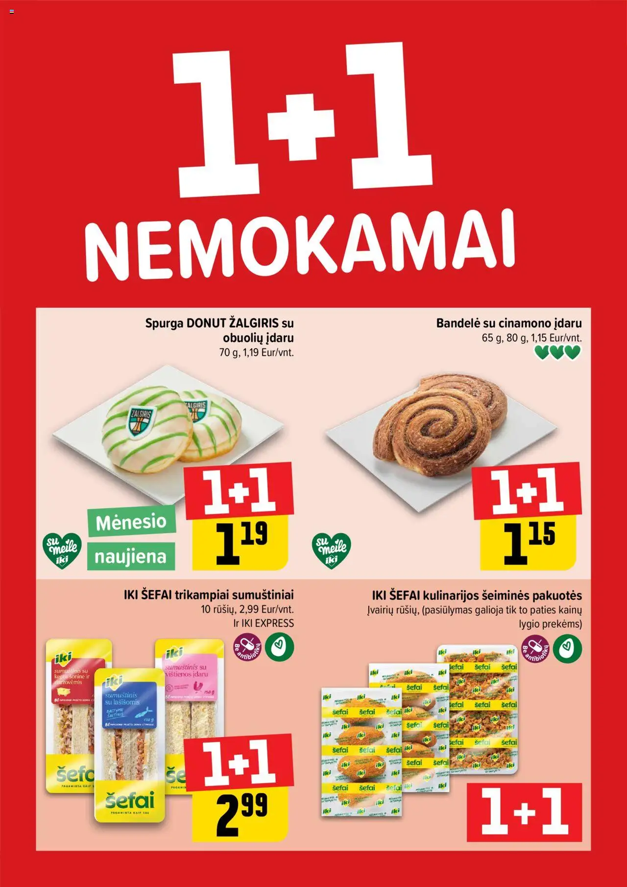 IKI leidinys galioja nuo 2025.10.06 – puslapio numeris 1 - Bandelė, Spurga, Vištienos, Sumuštinis