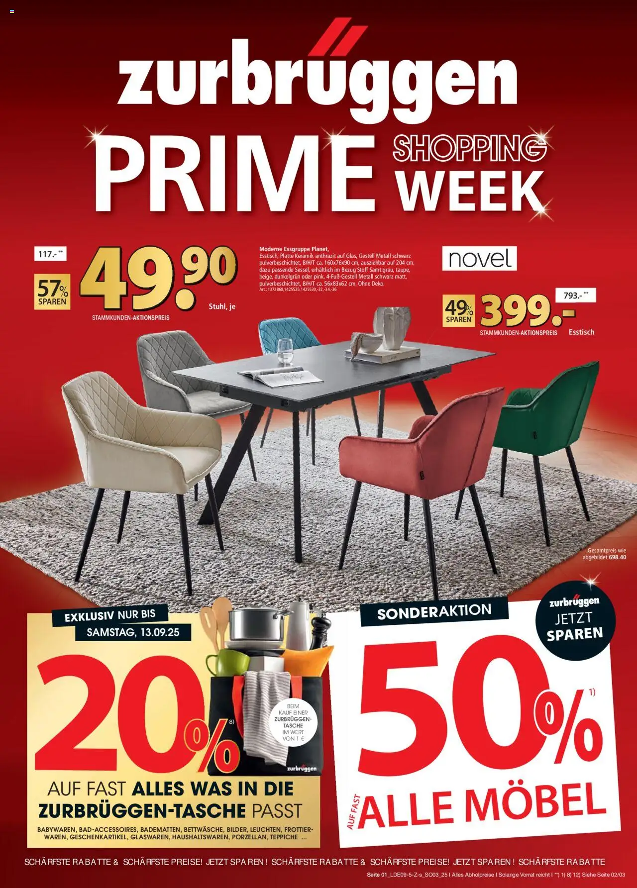 Zurbrüggen Prime Shopping Week (vom 01.09.2025 - 13.09.2025) - Esstisch, Tasche, Essgruppe