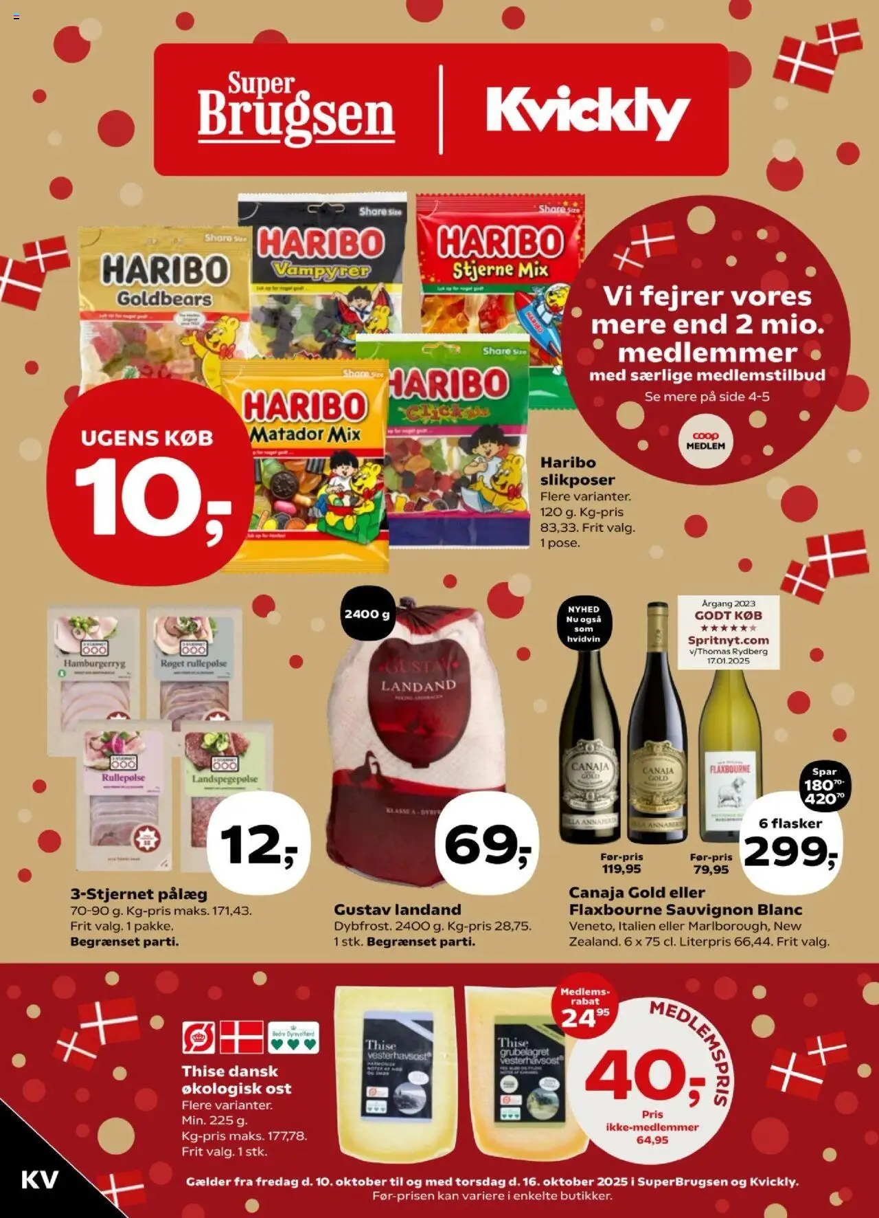 Eksempel på tilbudsavis Tilbudsavis fra butik Kvickly gyldig fra 10/10/2025 - Hamburgerryg, Ost, Pålæg, Rullepølse, Hvidvin