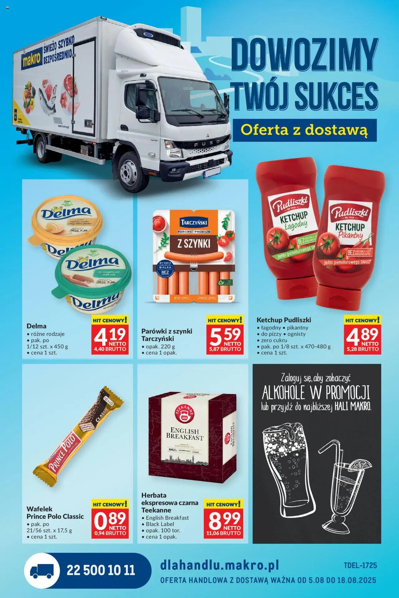 Makro Dystrybucja do sklepów od 05.08.2025 - Nowa Gazetka - Numer strony 1 - Alkohole, Ketchup, Parówki z szynki, Parówki, Wafelek, Black Label, Prince polo, Herbata