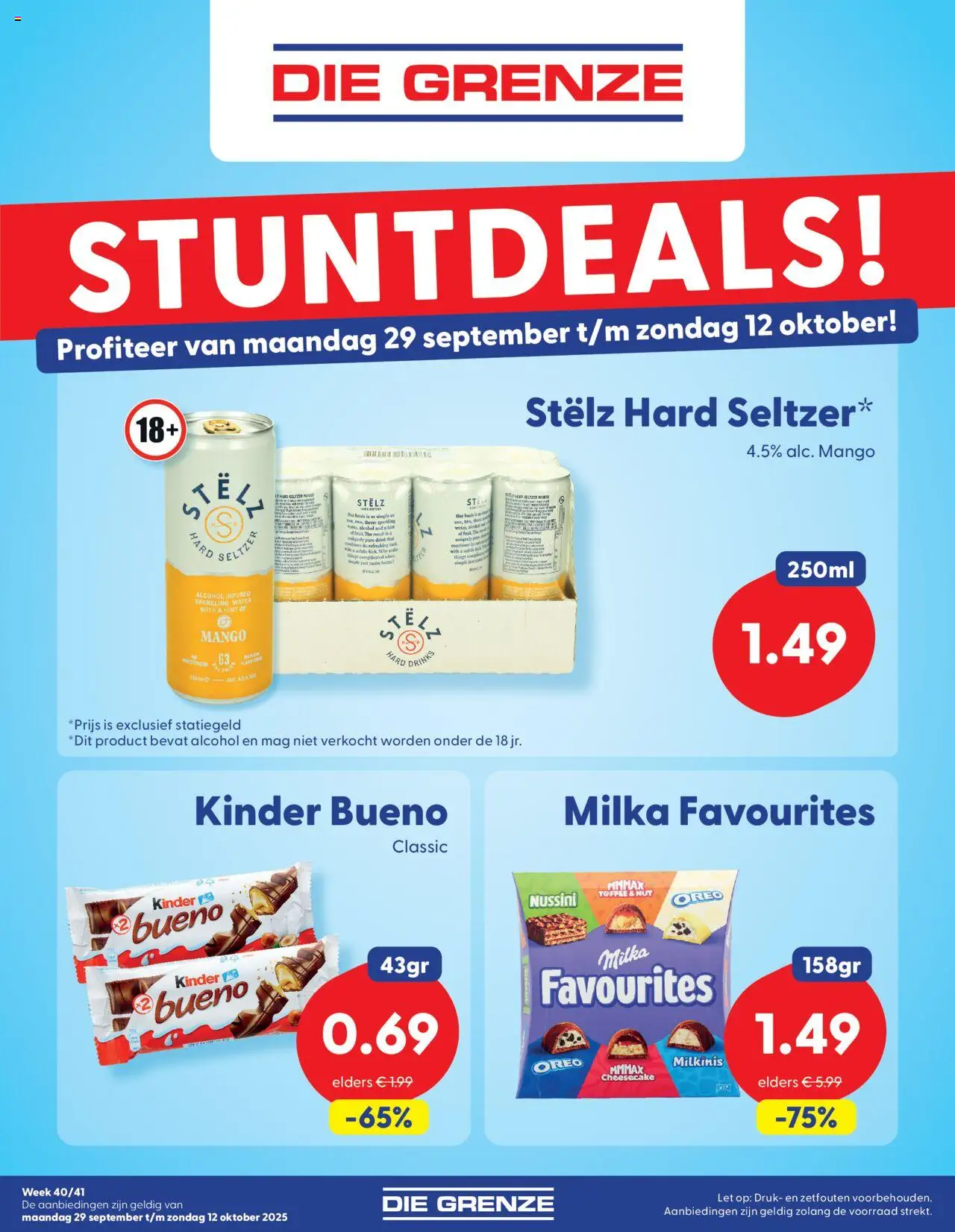 Die Grenze shop Folder week 40/41 geldig vanaf 29-09-2025 - Paginanummer 1 - Mango, Water, Alcohol, Kinder, Oreo