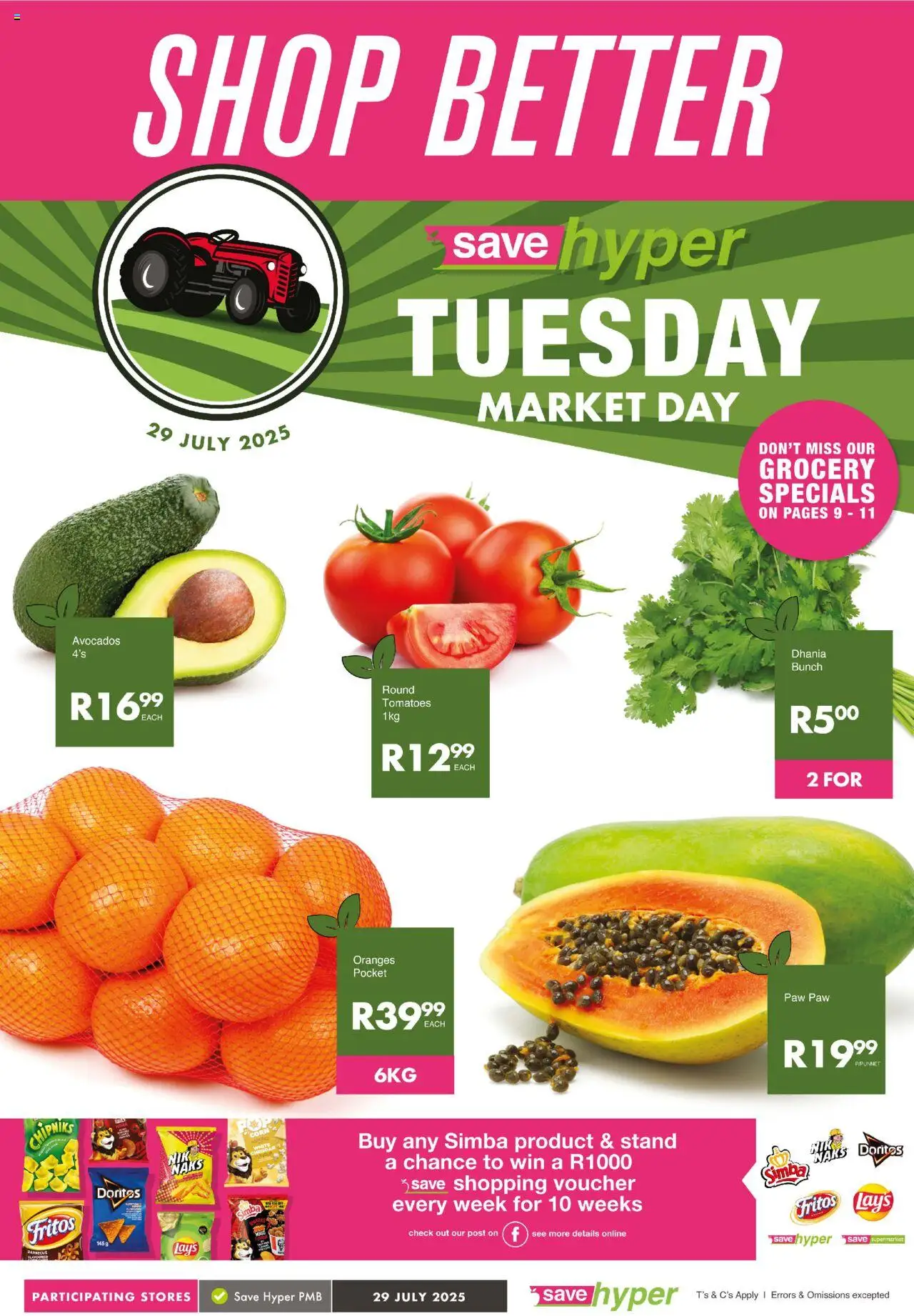 Save Market Day from 29/07 - 29/07/2025 > Promotions - Oranges, Avocados, Corn, Tomatoes, Cheddar