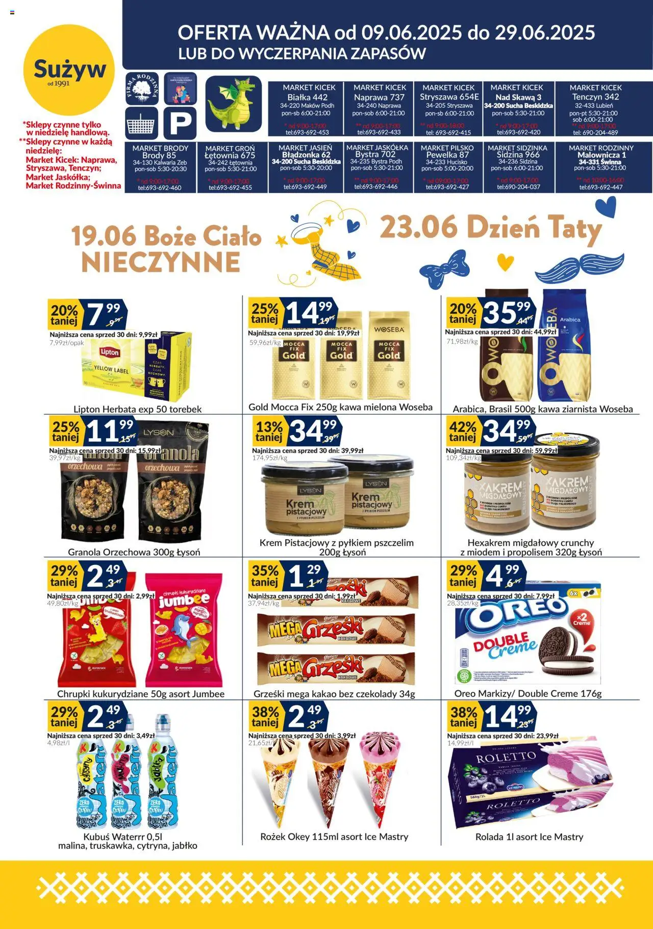 Sużyw Gazetka od 09.06.2025 - Nowa Gazetka - Numer strony 1 - Kawa, Herbata, Orzechowa, Kakao, Granola, Oreo, Kubuś, Chrupki