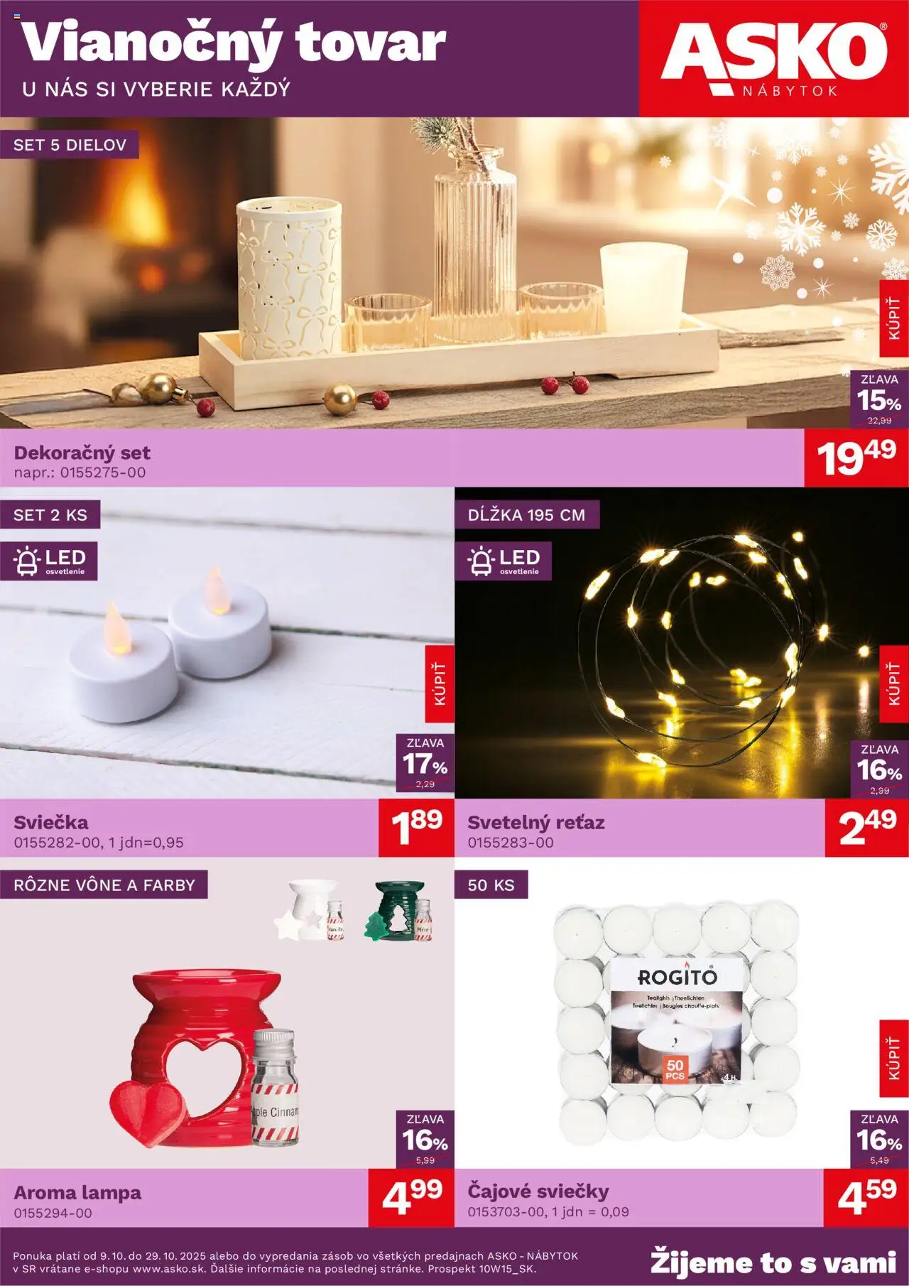 Náhľad ASKO nábytok letáku platného od 09.10.2025 - Nábytok, Lampa, Sviečky, Čajové sviečky