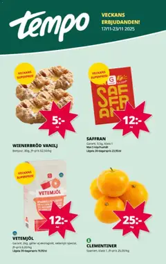 Förhandsgranska reklamblad Aktuella reklamblad Tempo från butik Tempo gäller från 17/11/2025
