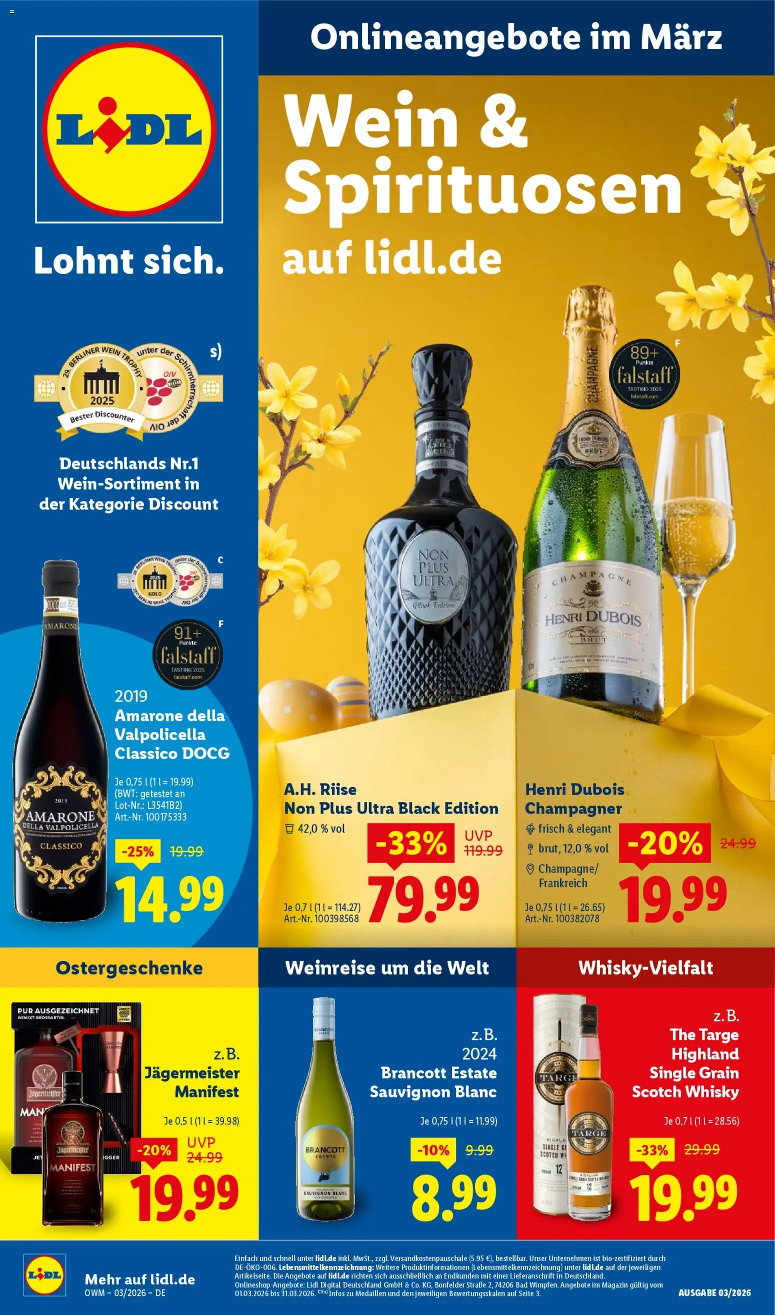 Vorschau von dem Prospekt des Geschäftes Lidl, gültig ab dem 01.03.2026 - Bad, Wein, Whisky, Jägermeister, Berliner, Magazin