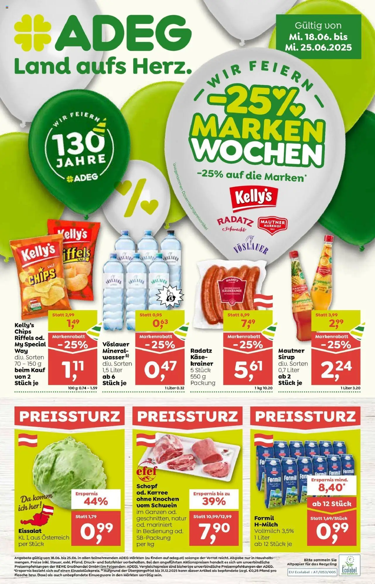  ADEG Hollersbach, Hohenberg, St. Magdalena ab (18.06.2025 - 25.06.2025) - Seite 1 - Chips, Käse, Salz, Vollmilch