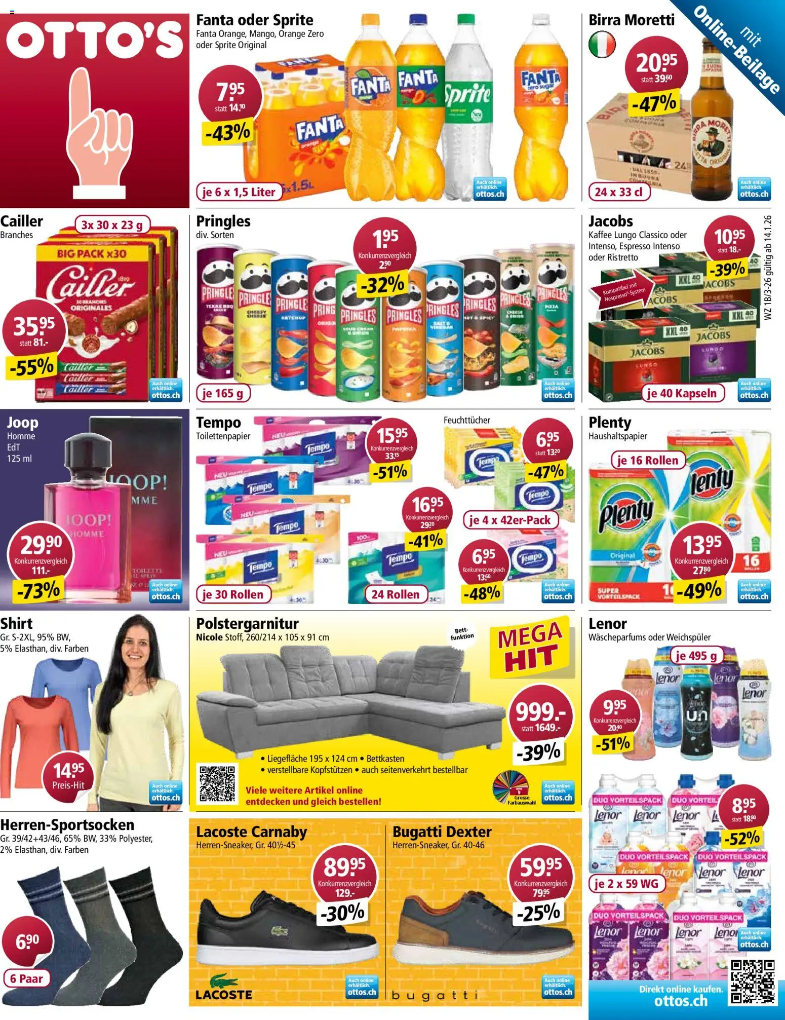 Vorschau des Merkblatts Aktionen vom Shop Otto's gültig von 14.01.2026 bis 20.01.2026 - Kaffee, Bett, Fanta, Sprite, Ketchup, Shirt, Weichspüler, Toilettenpapier