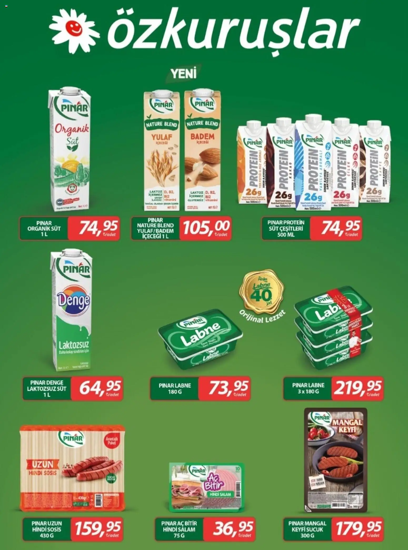 Özkuruşlar Özkuruşlar İndirim 16.04.2026 - Broşürünün önizlemesi - Şeker, Süt, Sucuk, Yulaf, Muz, Badem, Yer fıstığı, Sosis