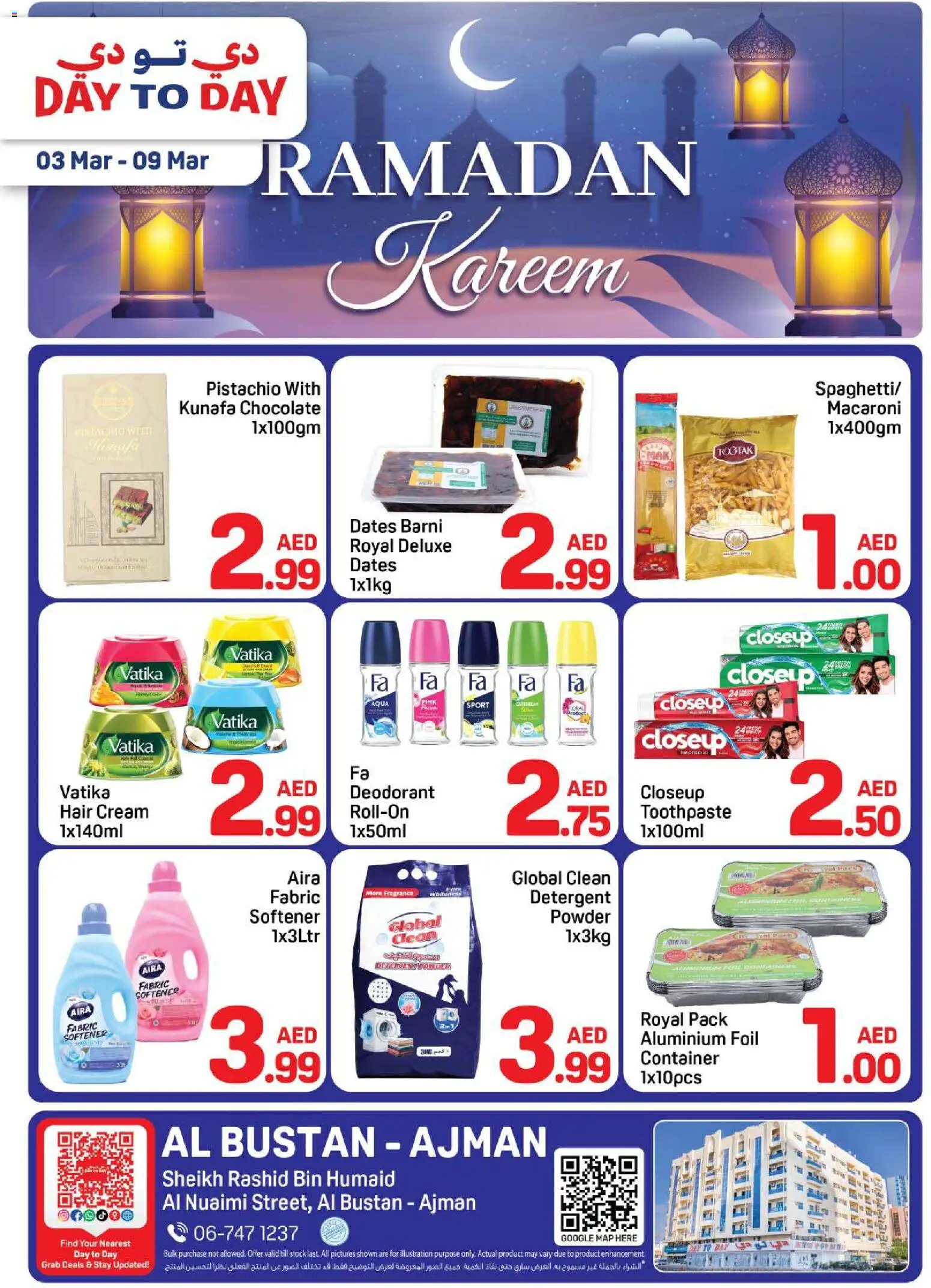 Preview of the catalogue Day to Day catalogue of store Day to Day valid from 3 Mar, 2026 - Chocolate, Dates, Stock, Cream, Deodorant, Detergent, Powder, Fabric softener