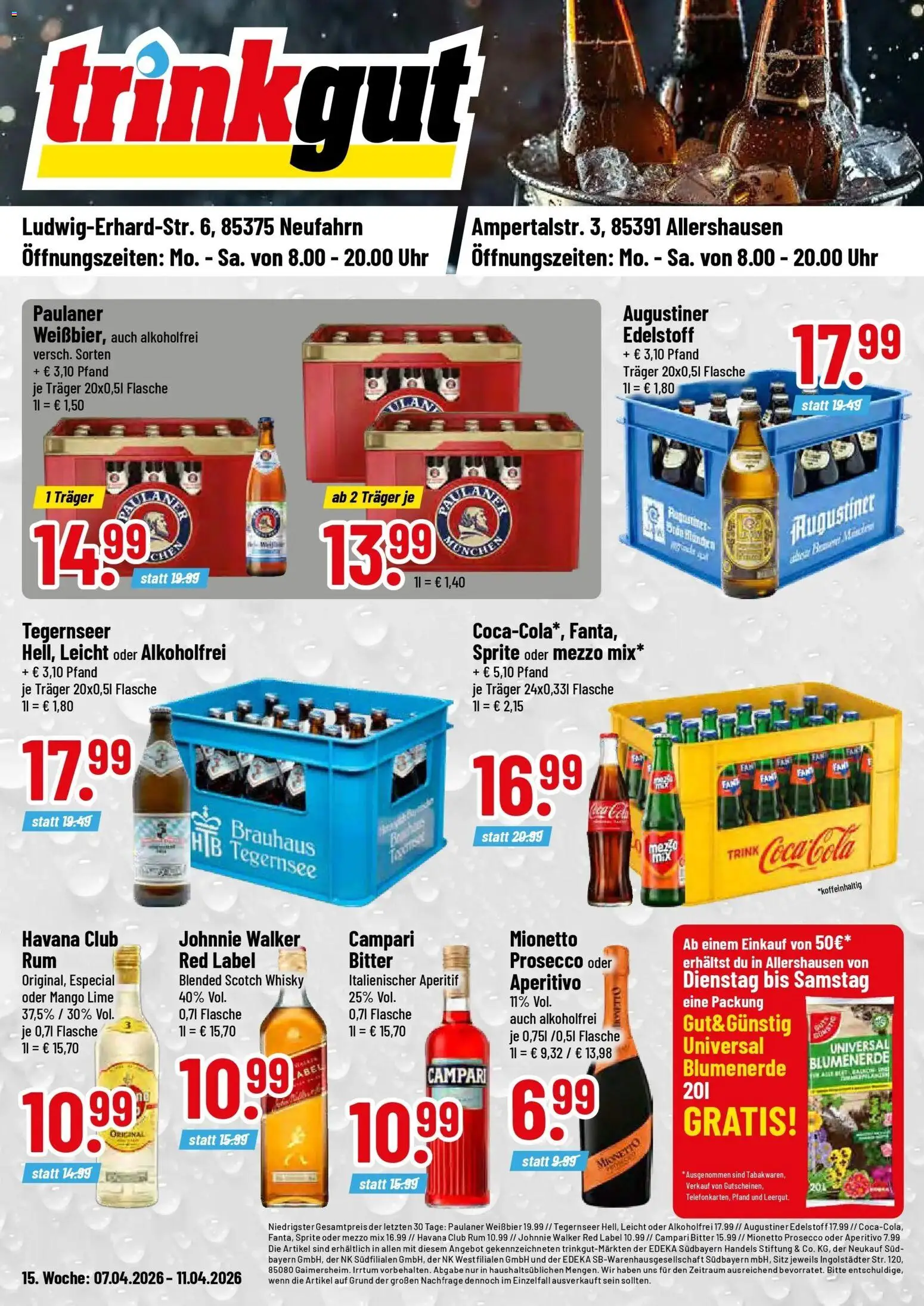 Vorschau von dem Prospekt des Geschäftes Trinkgut, gültig ab dem 05.04.2026 - Mango, Cola, Havana club, Prosecco, Rum, Johnnie walker, Weißbier, Oder mezzo mix