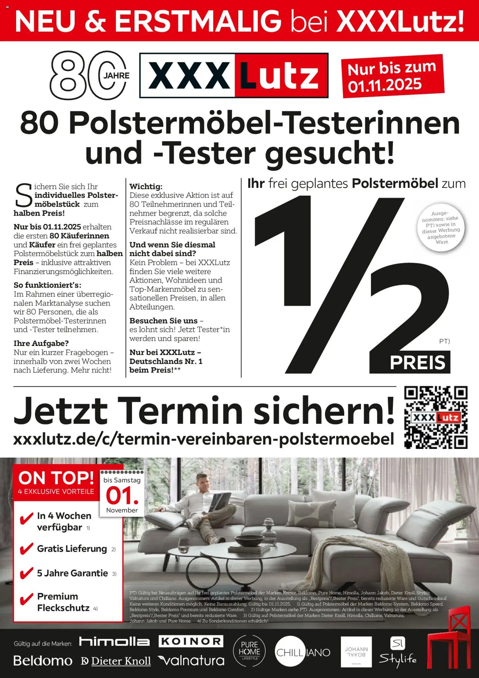 XXXL Lutz Polstermöbel-Testerinnen und -Tester gesucht! (vom 26.10.2025 - 09.11.2025) - Top