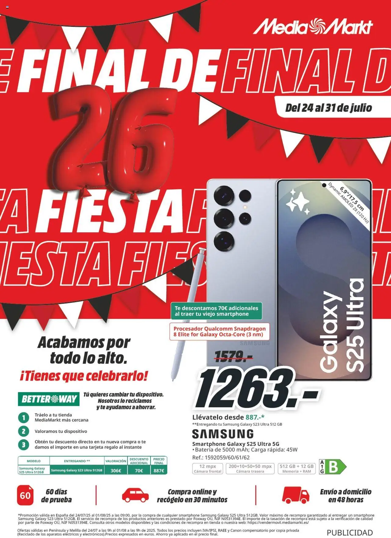 Media Markt Folleto > 24/07 - 31/07/2025 > Ofertas - Smartphone Samsung, Té, Smartphone, Cámara, Batería