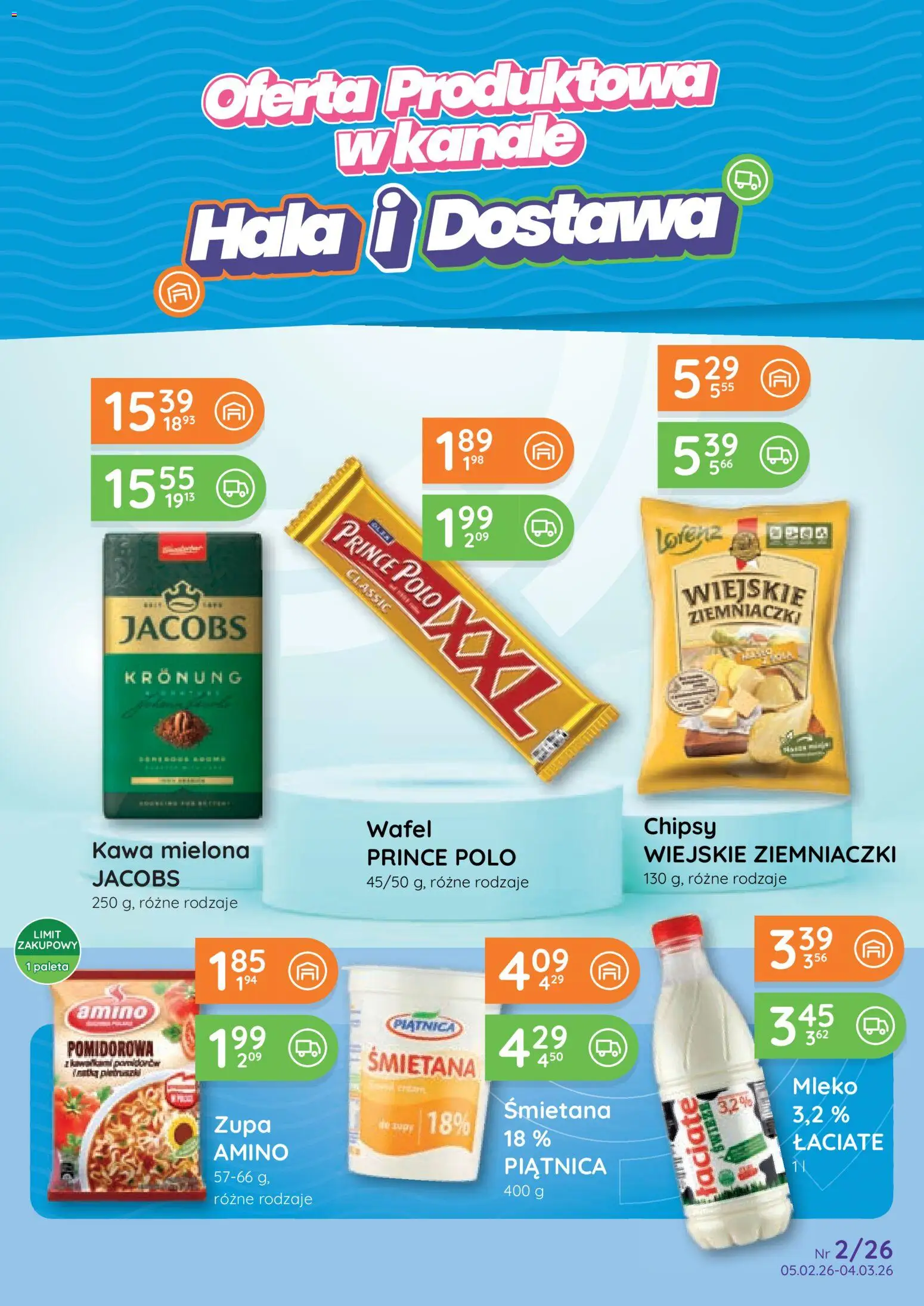 Pogląd gazetki "Gazetka" ze sklepu Eurocash ważnej od 05.02.2026 - Kawa, Mleko, Zupa, Jacobs, Chipsy, Piątnica, Kawa mielona, Prince polo xxl