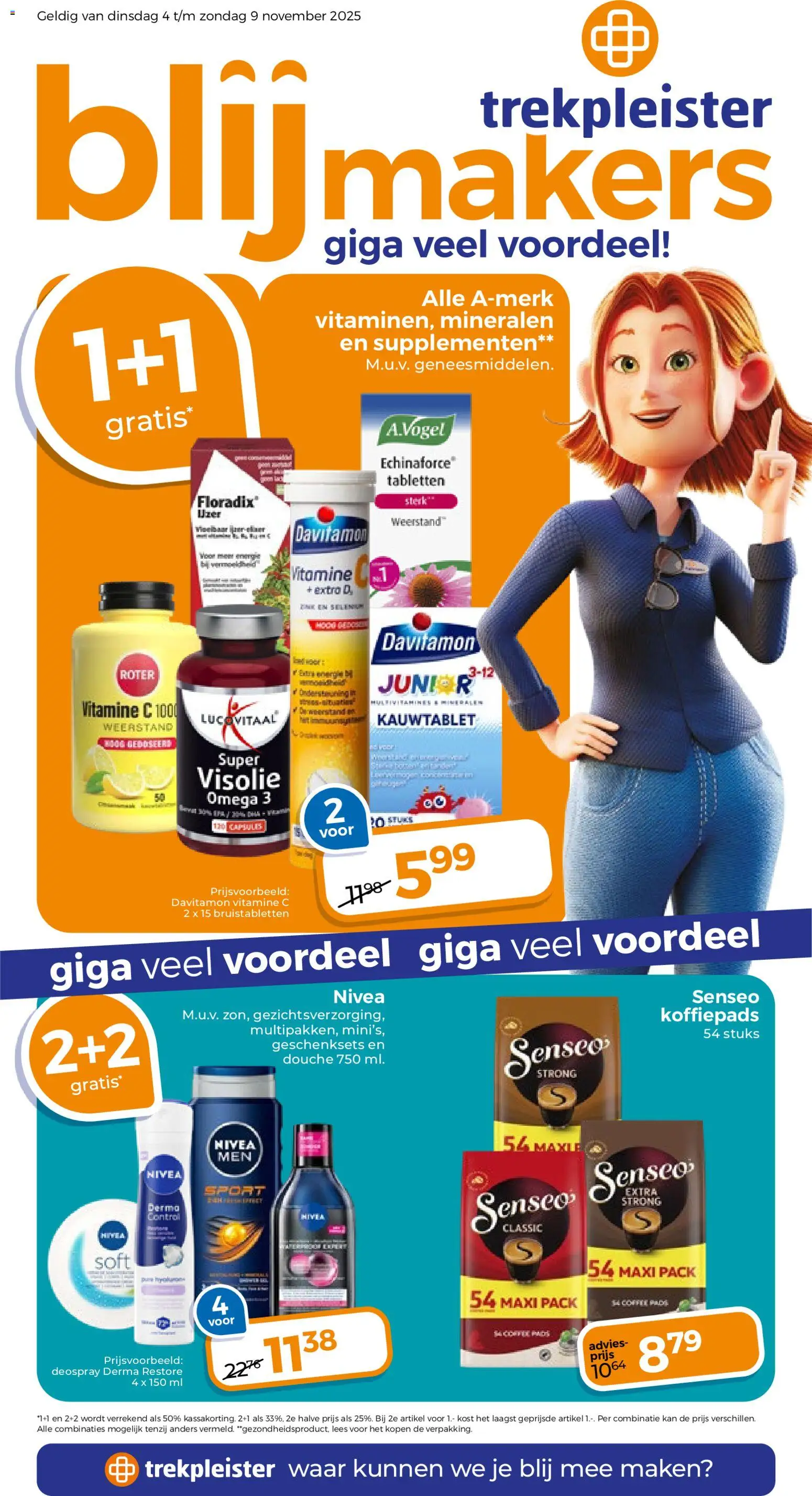 Voorbeeld van Folder van winkel Trekpleister geldig vanaf 04-11-2025 - Omega 3, Omega, Vitamine C, Kan, Visolie, Supplementen, Koffiepads, Bruistabletten