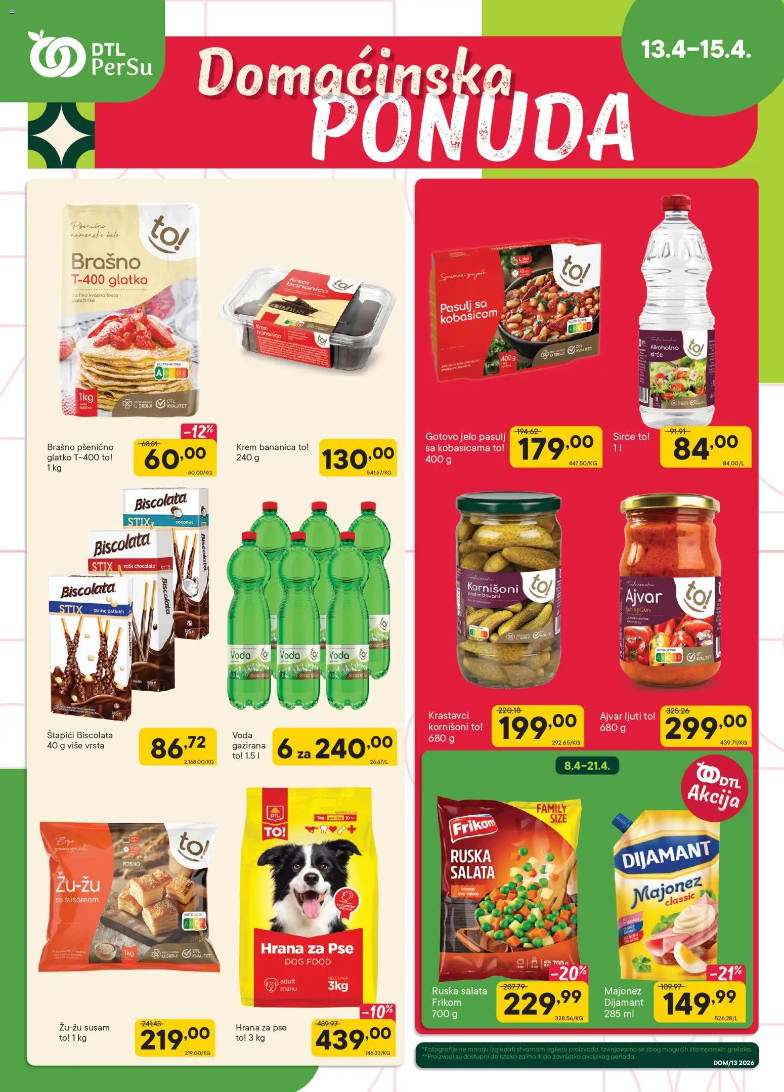 Pregled PerSu kataloga - važi od 13.04.2026 - Palačinke, Ajvar, So, Hrana za pse, Susam, Salata, Krem, Brašno