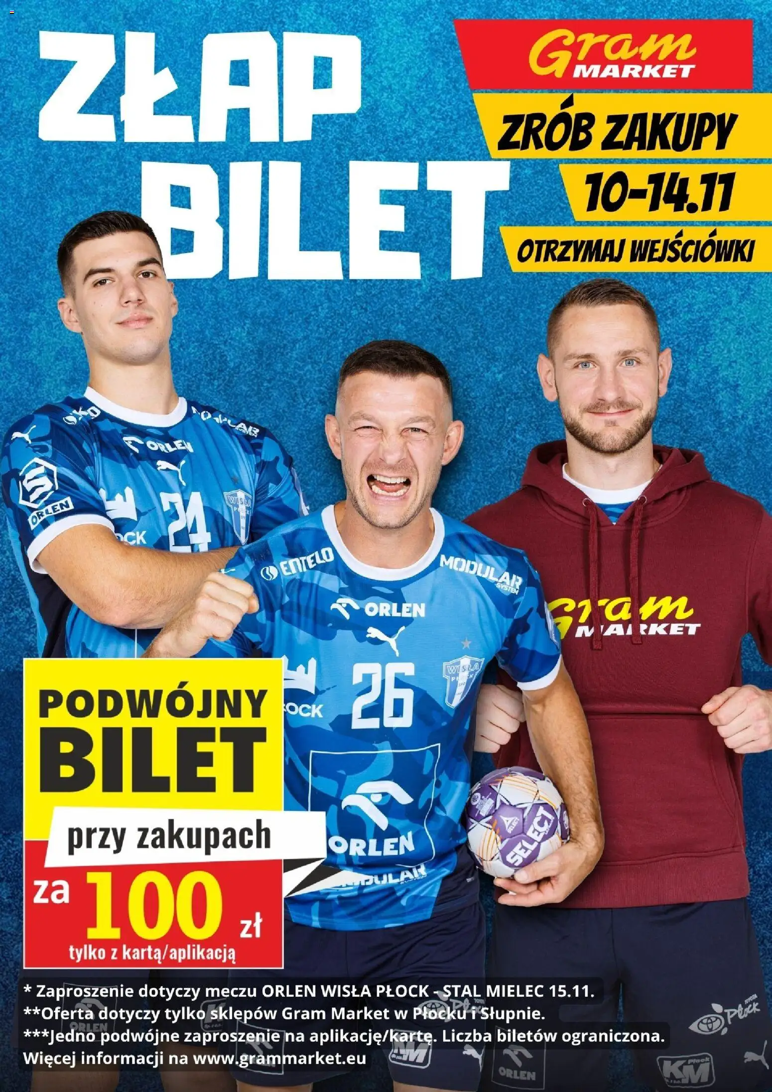 Pogląd gazetki "Bilet na mecz piłki ręcznej za zakupy" ze sklepu Gram Market ważnej od 10.11.2025