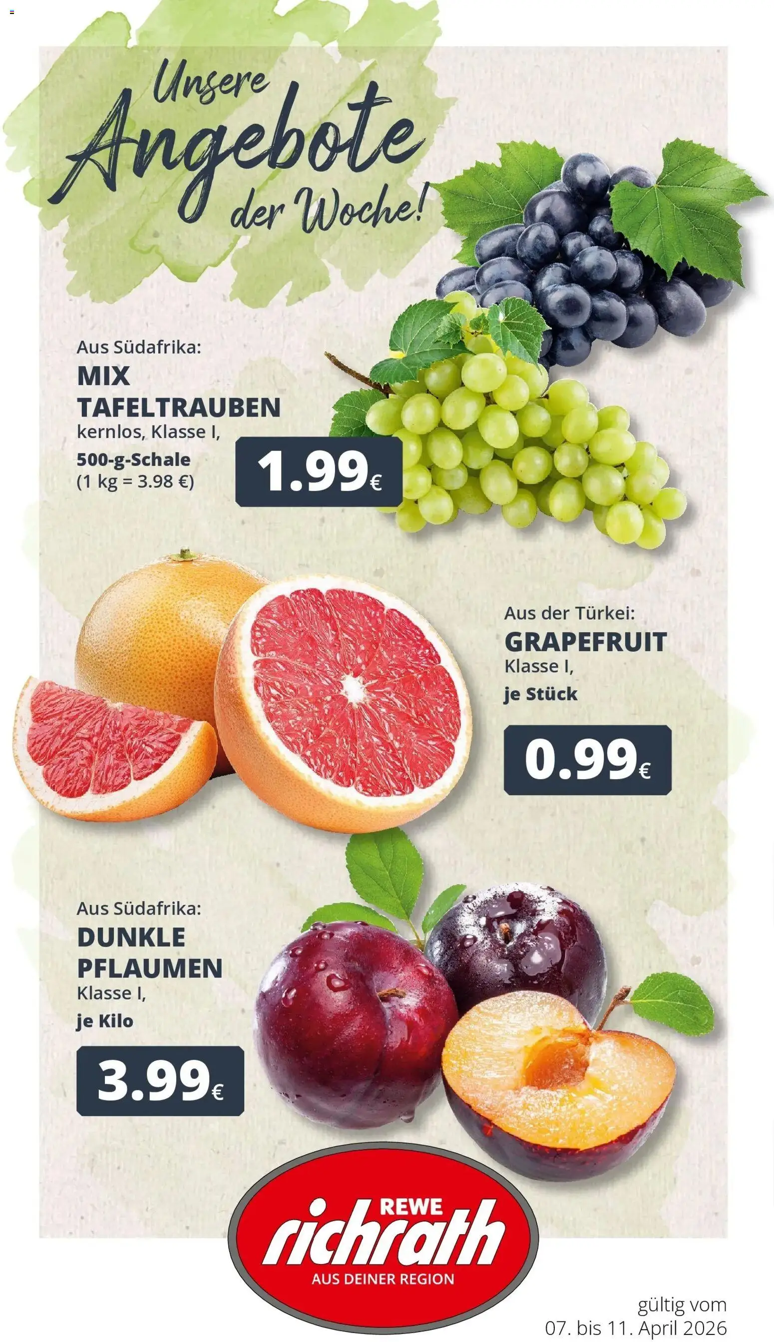 Vorschau von dem Prospekt des Geschäftes Rewe, gültig ab dem 05.04.2026 - Grapefruit, Pflaumen