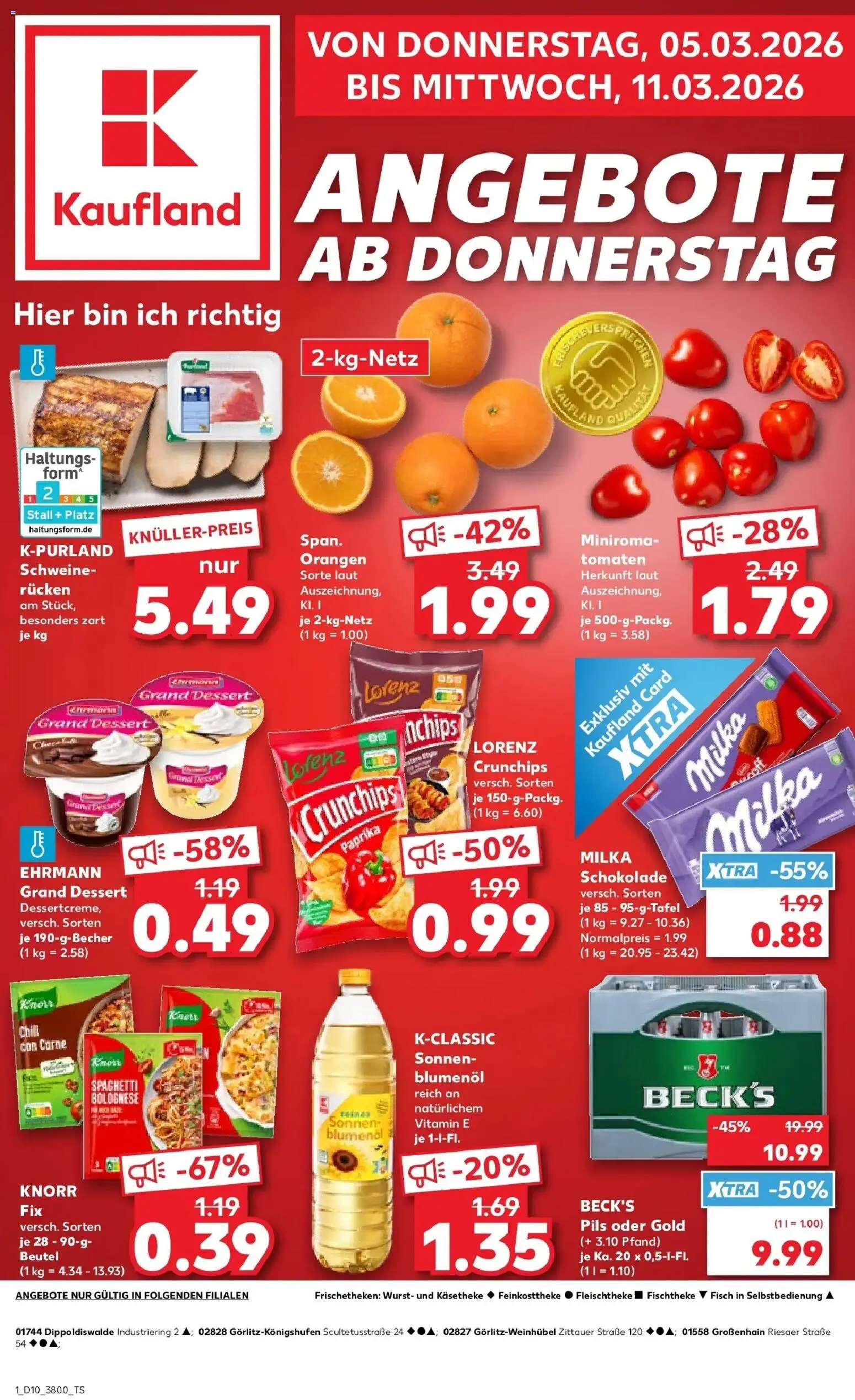 Vorschau von dem Prospekt des Geschäftes Kaufland, gültig ab dem 05.03.2026 - Chips, Spaghetti, Milka, Chili, Tomaten, Knorr, Orangen, Lorenz crunchips