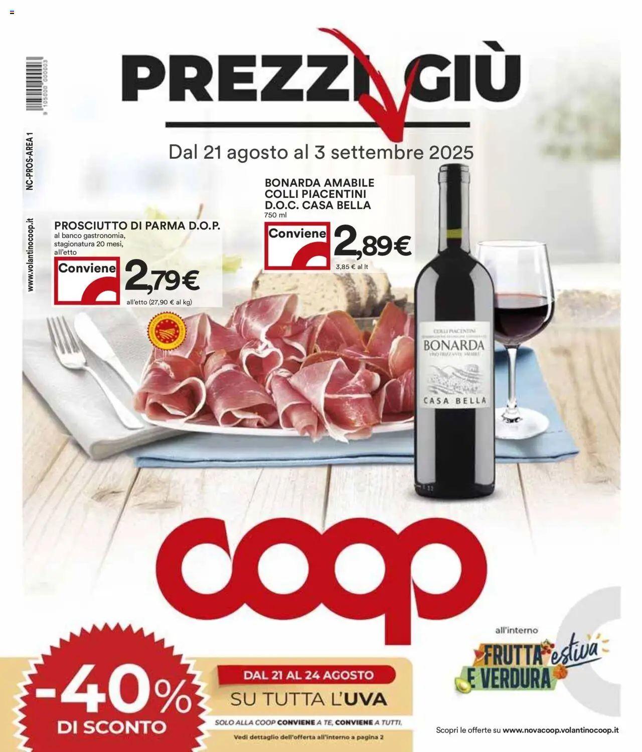 Volantino COOP valido da 21/08/2025 numero di pagina 1 - Frutta, Prosciutto, Prosciutto di Parma