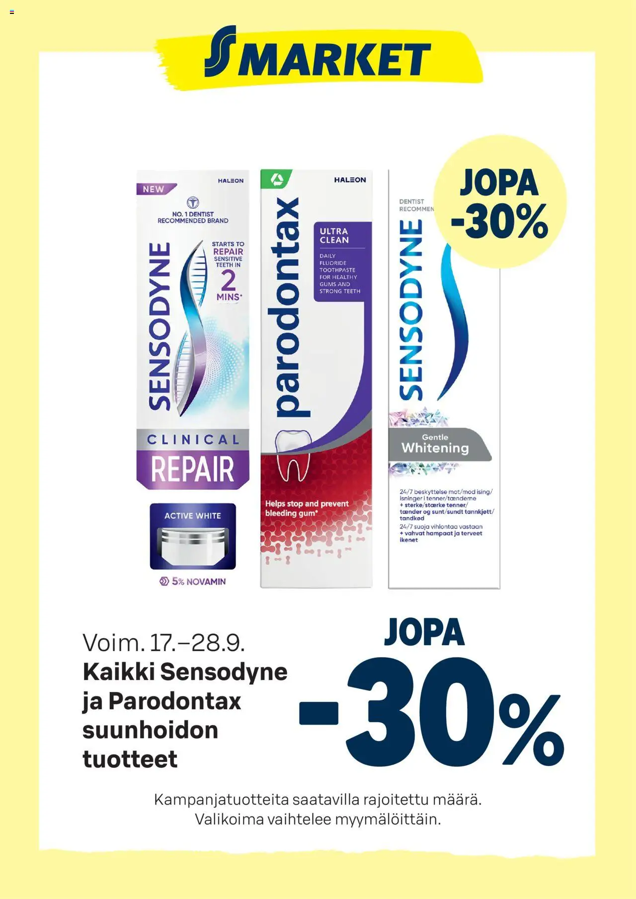 S-market-kaupan Tarjoukset Sensodyne ja Parodontax voimassa 17/09/2025 - Sivulla 1