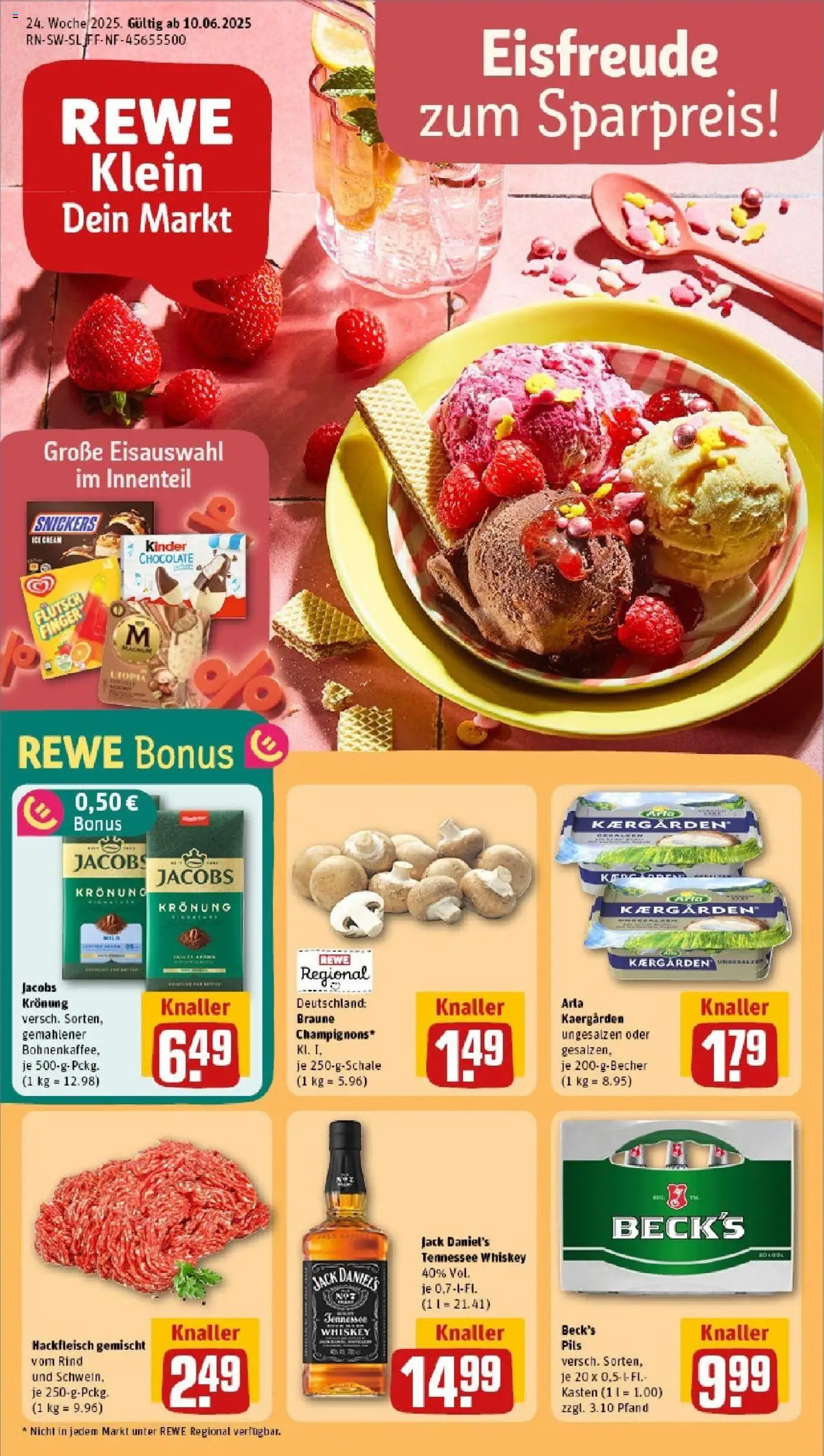 REWE Prospekt ab 08.06.2025 nächste Woche - Prospekt St. Ingbert / Rohrbach - Butter, Hackfleisch, Snickers, Whiskey, Pils, Jack Daniel's