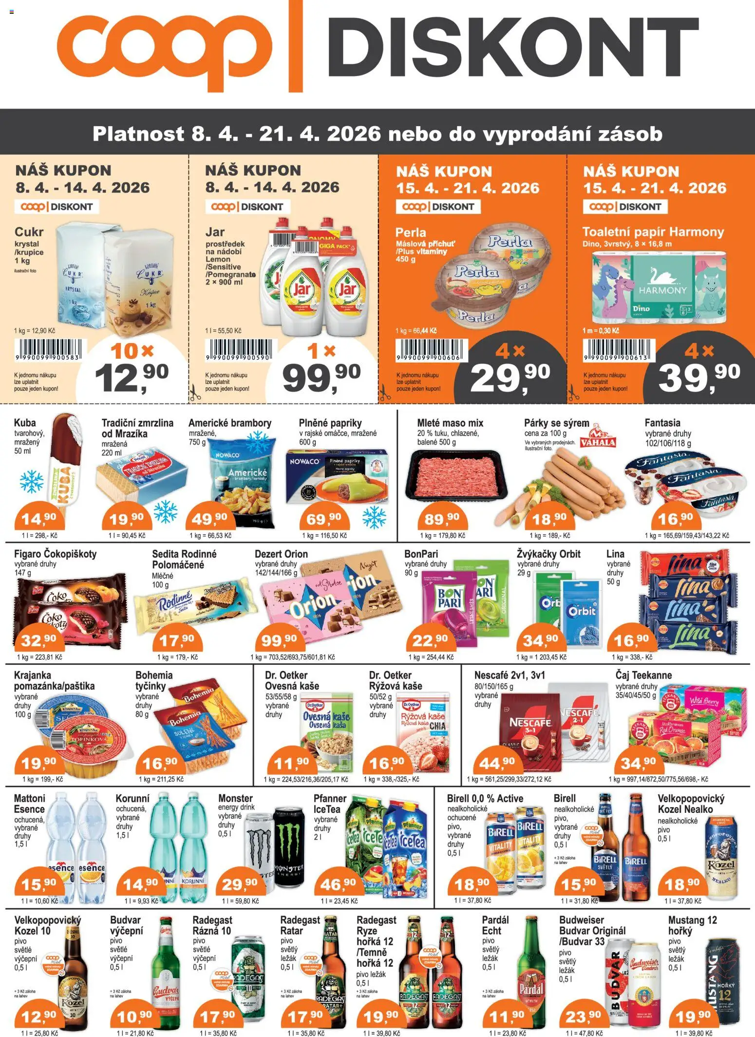 Náhled nabídky: Konzum Konzum leták platný od 08.04.2026 - Monster, Americké brambory, Ovesná kaše, Kozel, Cukr, Dezert, Krupice, Žvýkačky