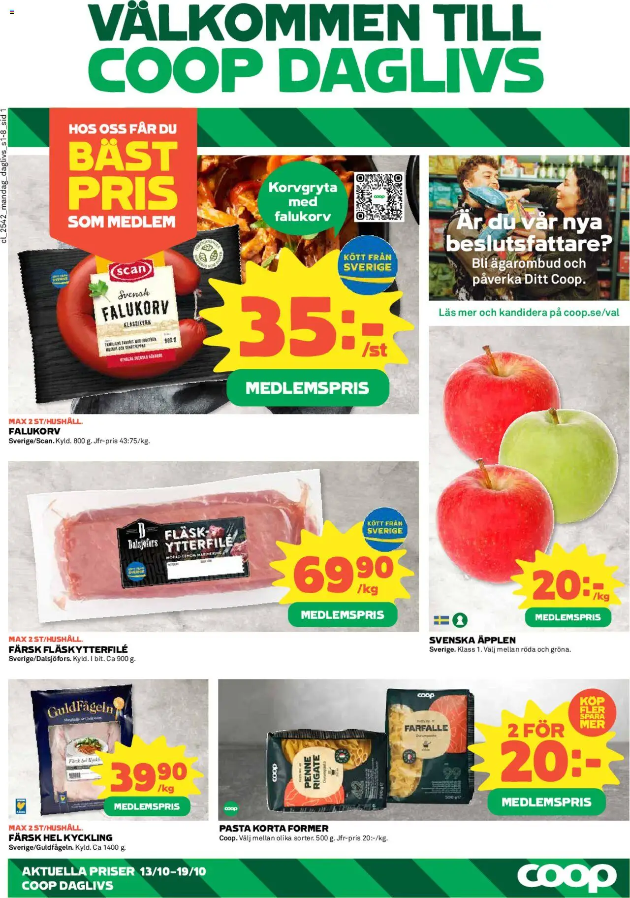 Aktuella reklamblad Coop Daglivs är giltig 13/10 2025 > Veckans Erbjudanden gäller från 13/10/2025 till 19/10/2025 sidnummer 1
