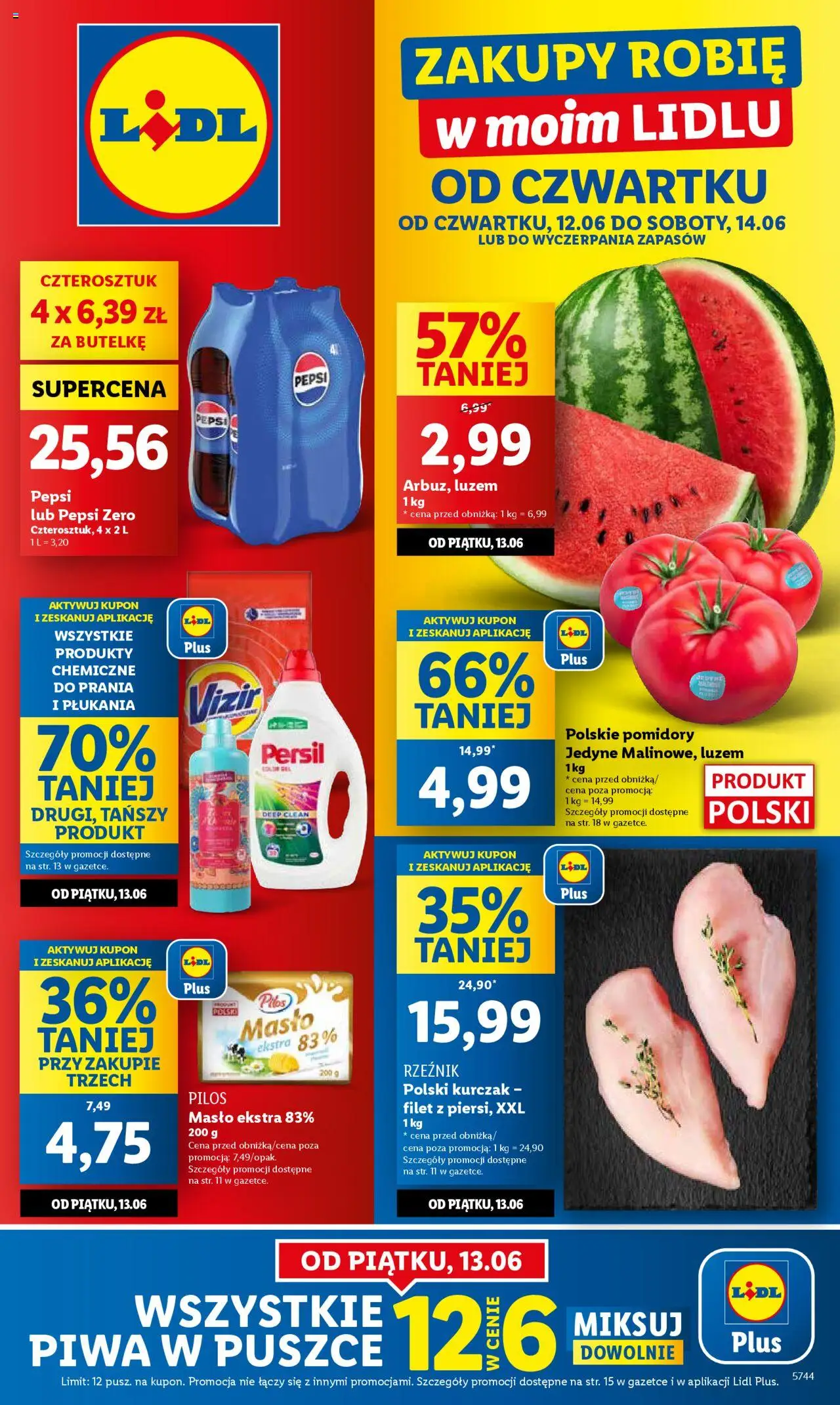LIDL gazetka 12.06.2025 - 14.06.2025 - Najnowsza od czwartku - Numer strony 1 - Masło, Kurczak, Pepsi, Persil, Promocja, Vizir, Filet, Pepsi Zero